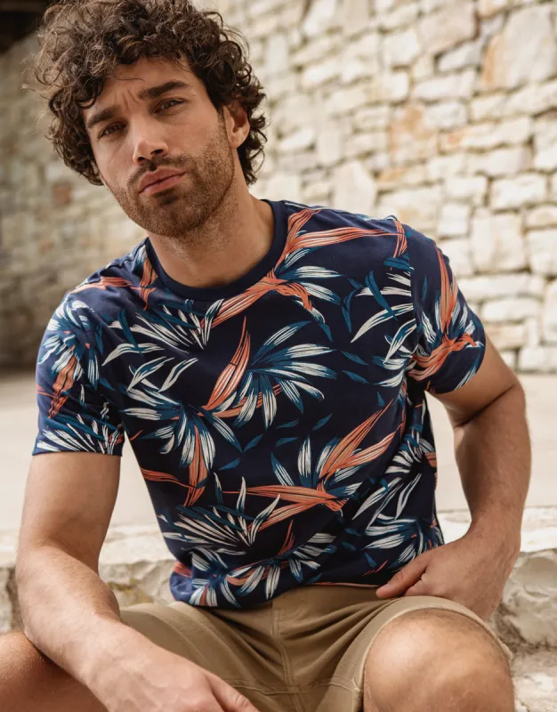 Men's Navy Floral Print Short Sleeve T-Shirt sold by Threadbare