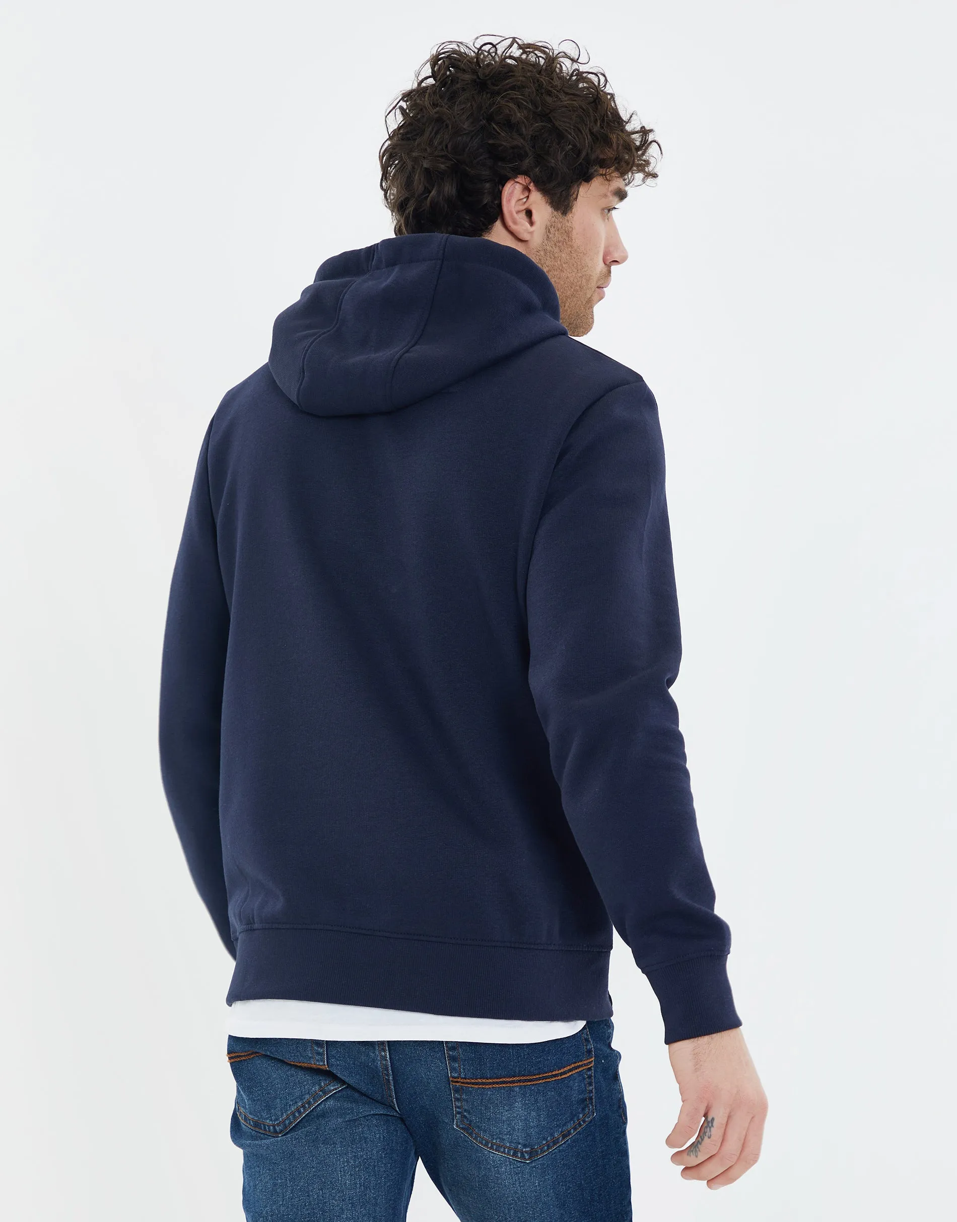 Men's Navy Colourblock Chest Panel Hoodie with Kangaroo Pocket sold by Threadbare product image thumbnail 2