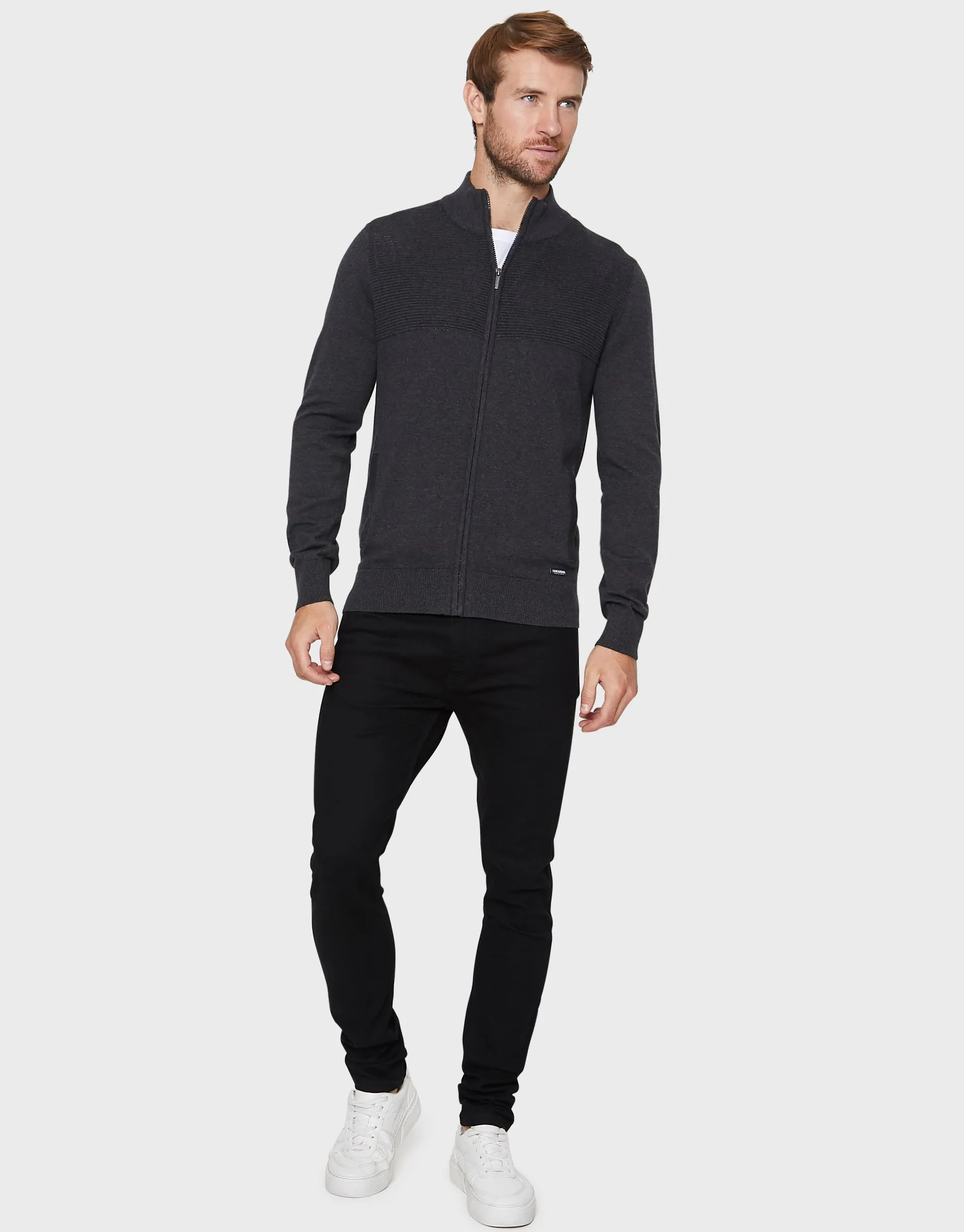 Men's Charcoal Zip-Through Cardigan sold by Threadbare product image thumbnail 3