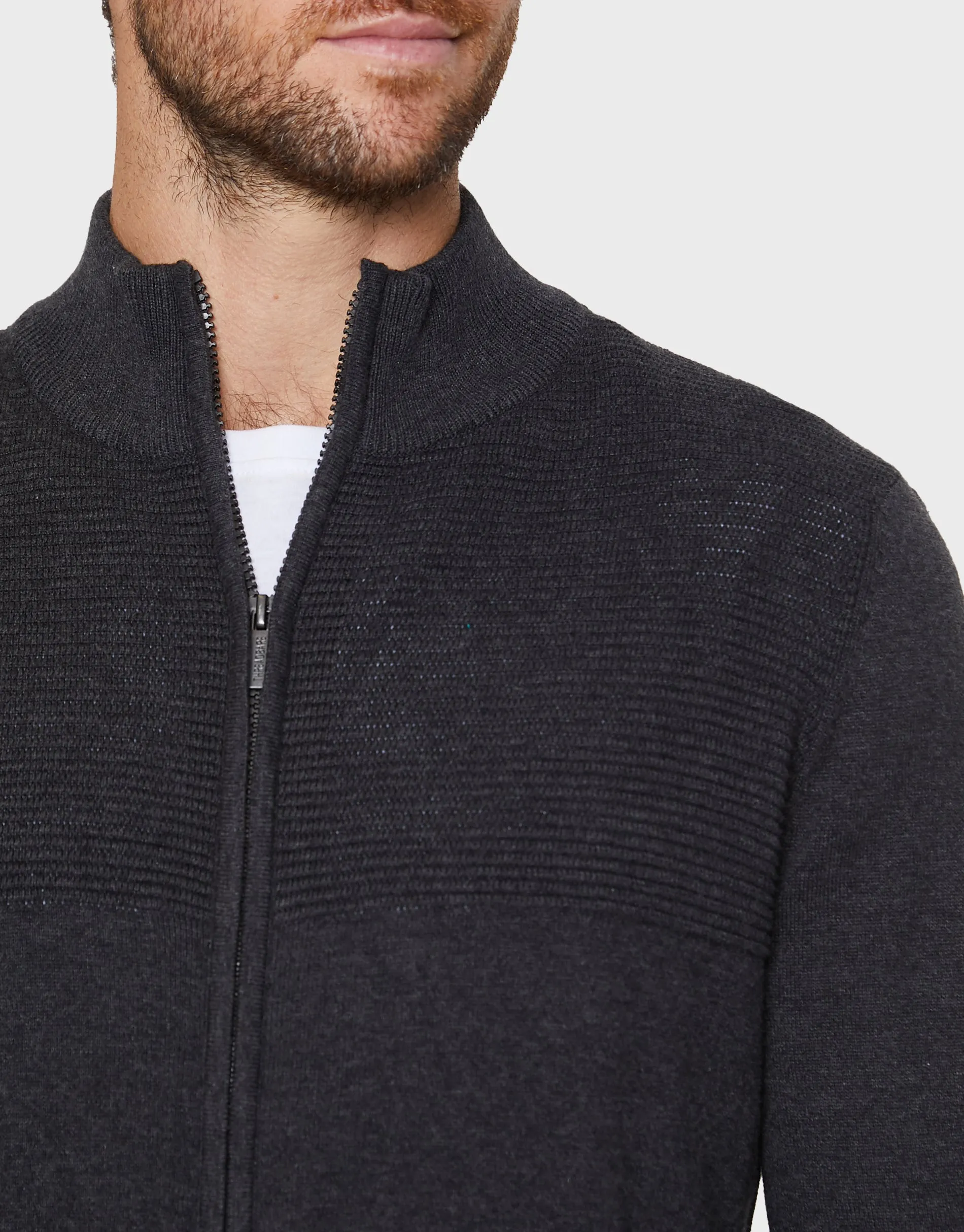 Men's Charcoal Zip-Through Cardigan sold by Threadbare product image thumbnail 4