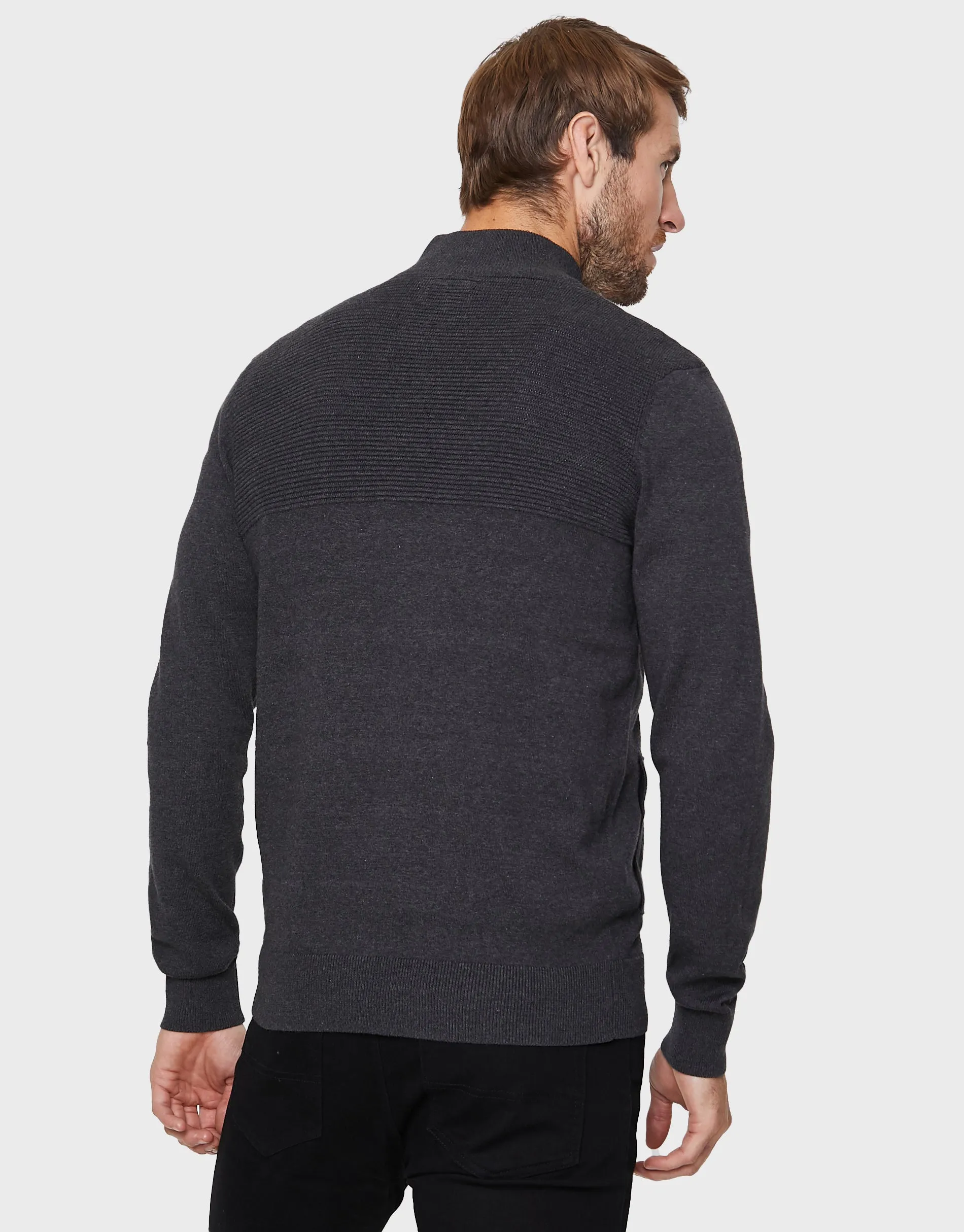 Men's Charcoal Zip-Through Cardigan sold by Threadbare product image thumbnail 2