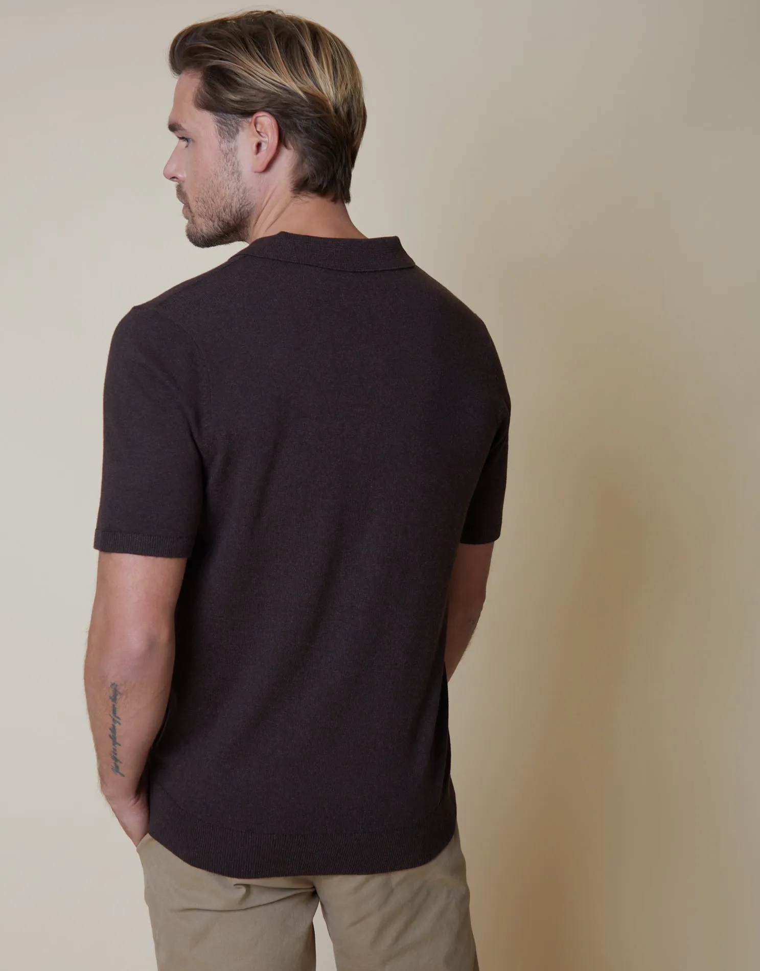 Men's Brown Trophy Neck Knitted Polo sold by Threadbare product image thumbnail 2