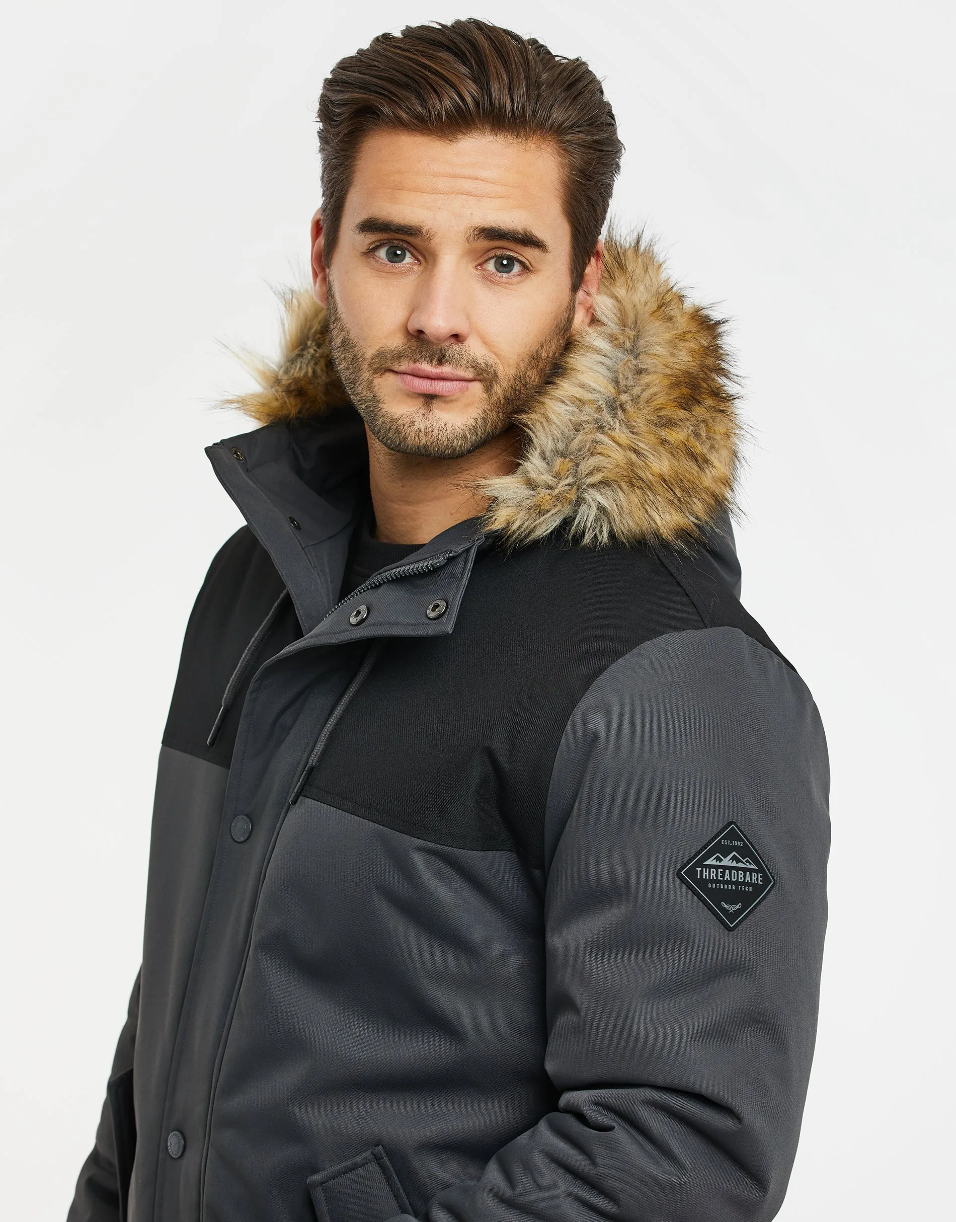 Men's Charcoal Colourblock Parka Jacket sold by Threadbare product image thumbnail 4