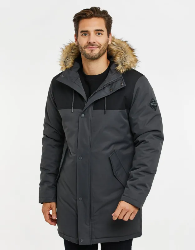 Men's Charcoal Colourblock Parka Jacket sold by Threadbare