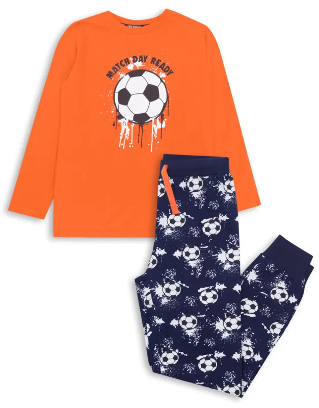 Boys' Orange Football Pyjamas (2-Piece Set) sold by Threadbare