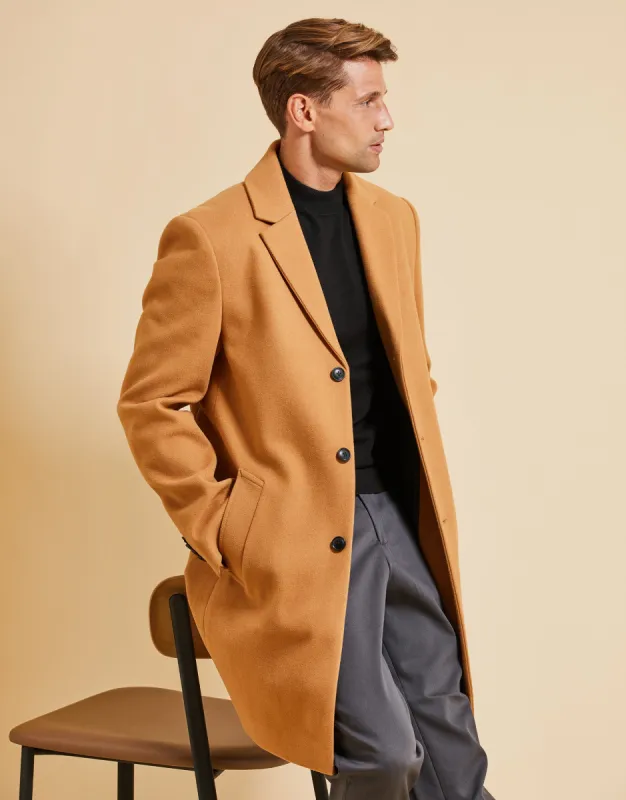 Threadbare Luxe Men's Camel Tailored Coat sold by Threadbare
