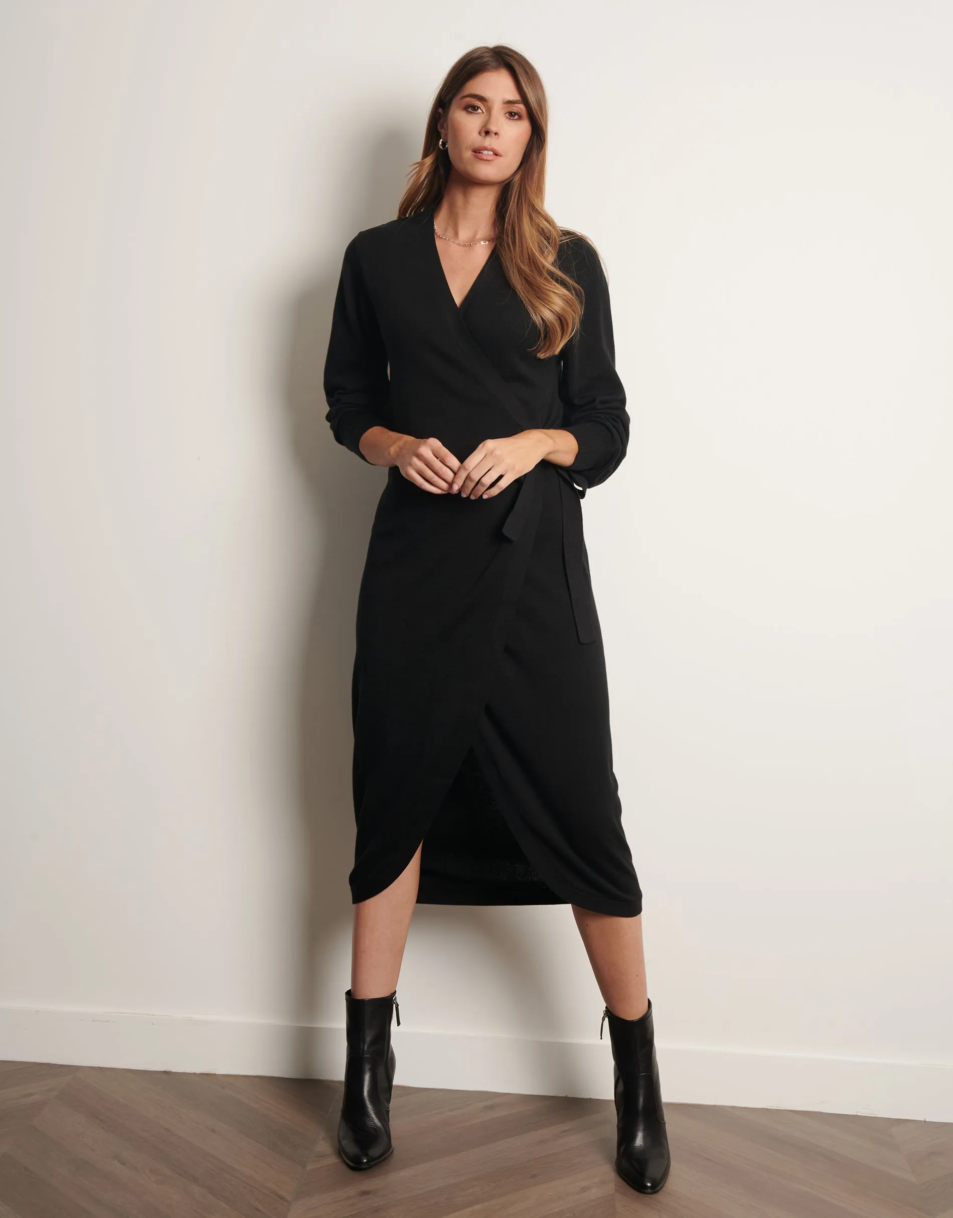 Women's Black Midi Wrap Dress sold by Threadbare