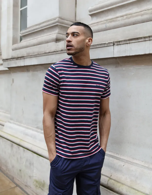 Men's Navy & Multi Stripe T-Shirt sold by Threadbare