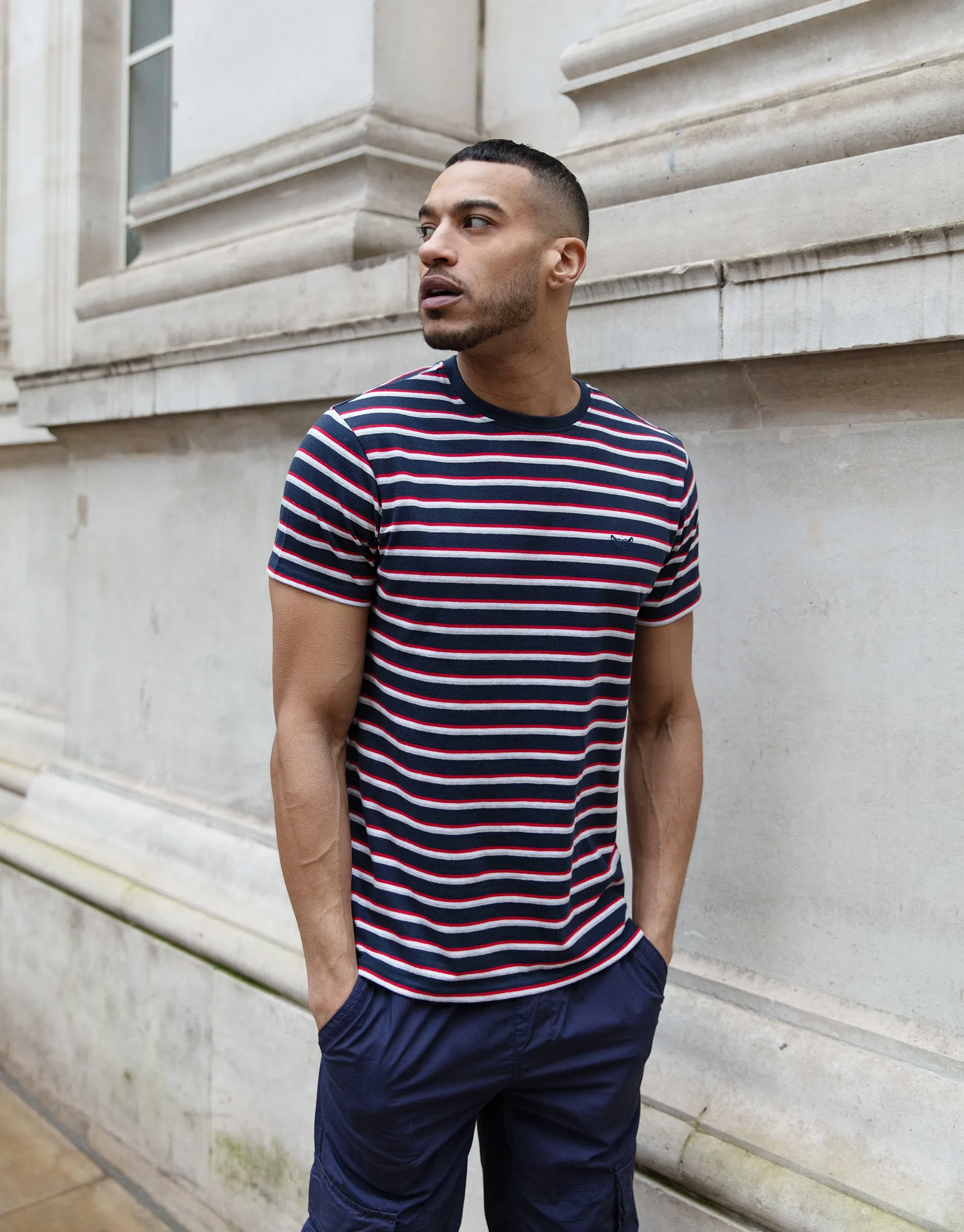 Men's Navy & Multi Stripe T-Shirt sold by Threadbare