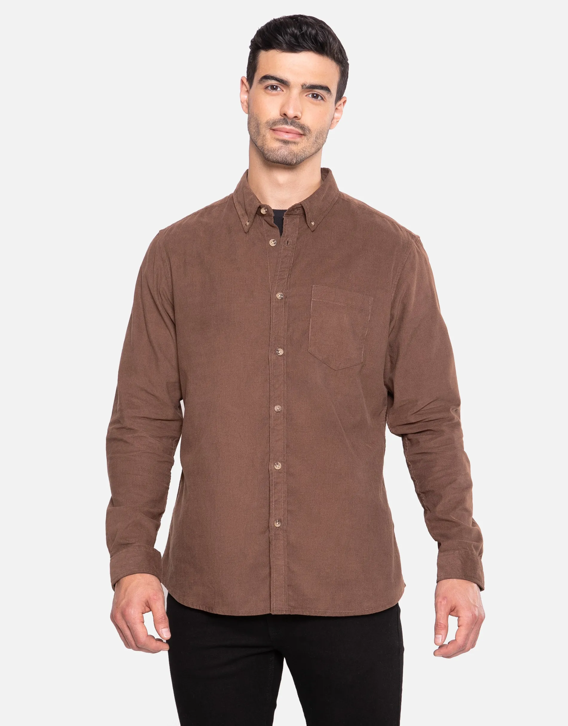 Men's Tan Long Sleeve Cord Shirt sold by Threadbare