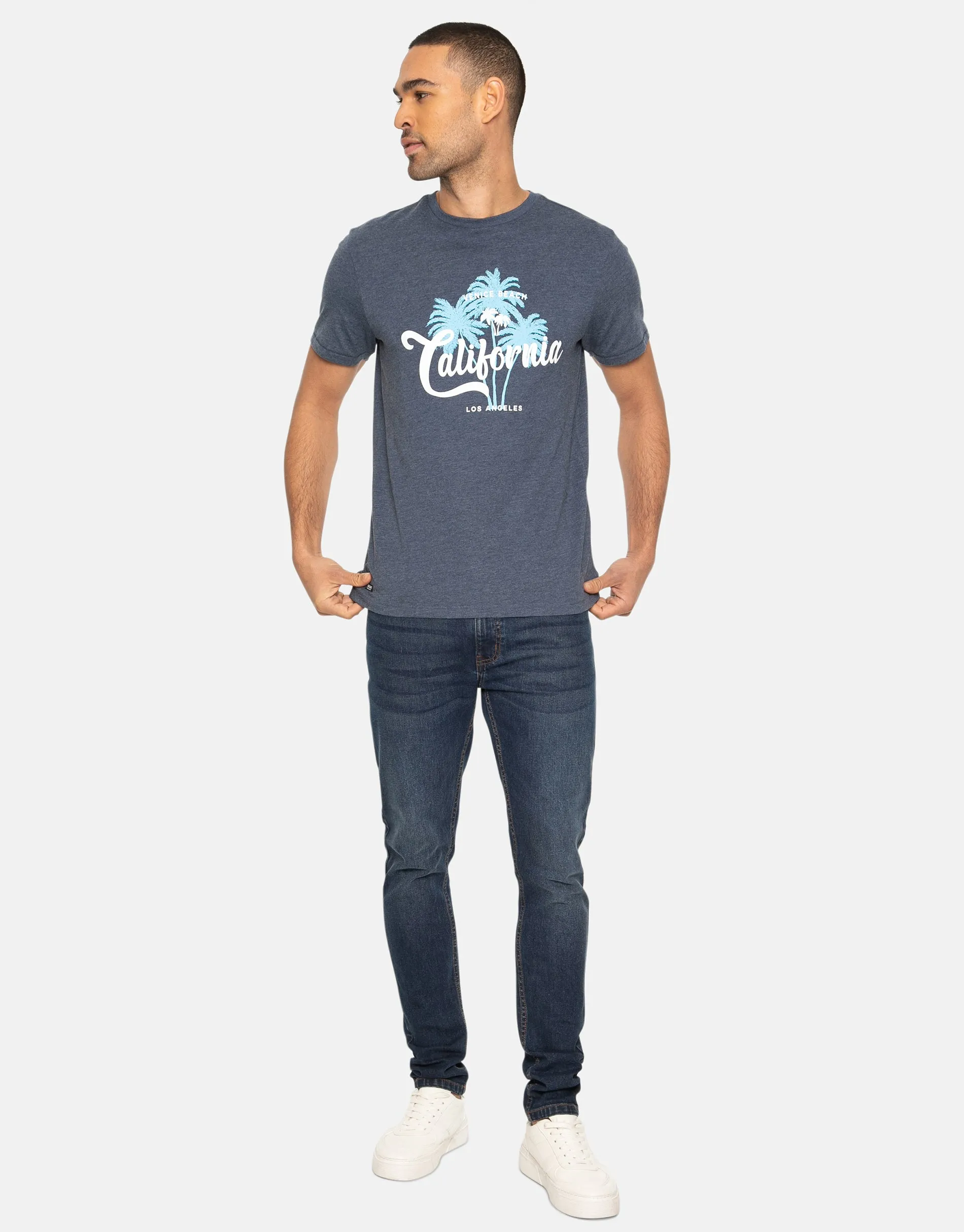 Men's Blue Palm Front Print T-Shirt sold by Threadbare product image thumbnail 3