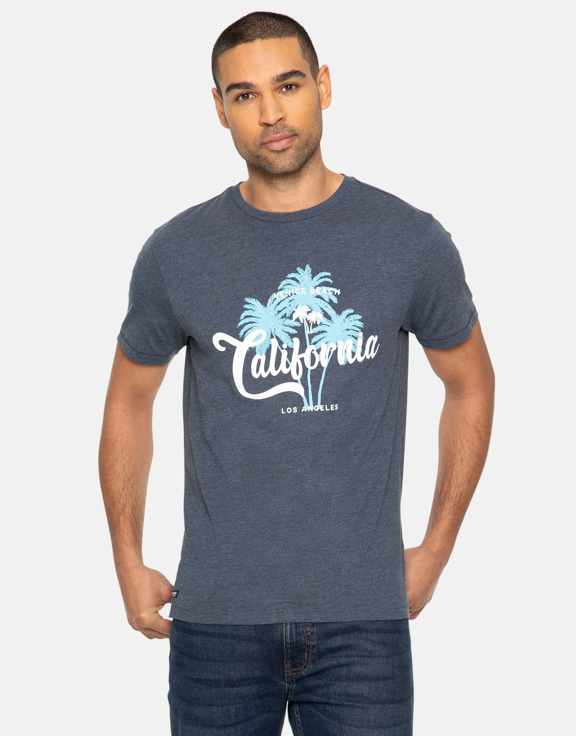 Men's Blue Palm Front Print T-Shirt sold by Threadbare