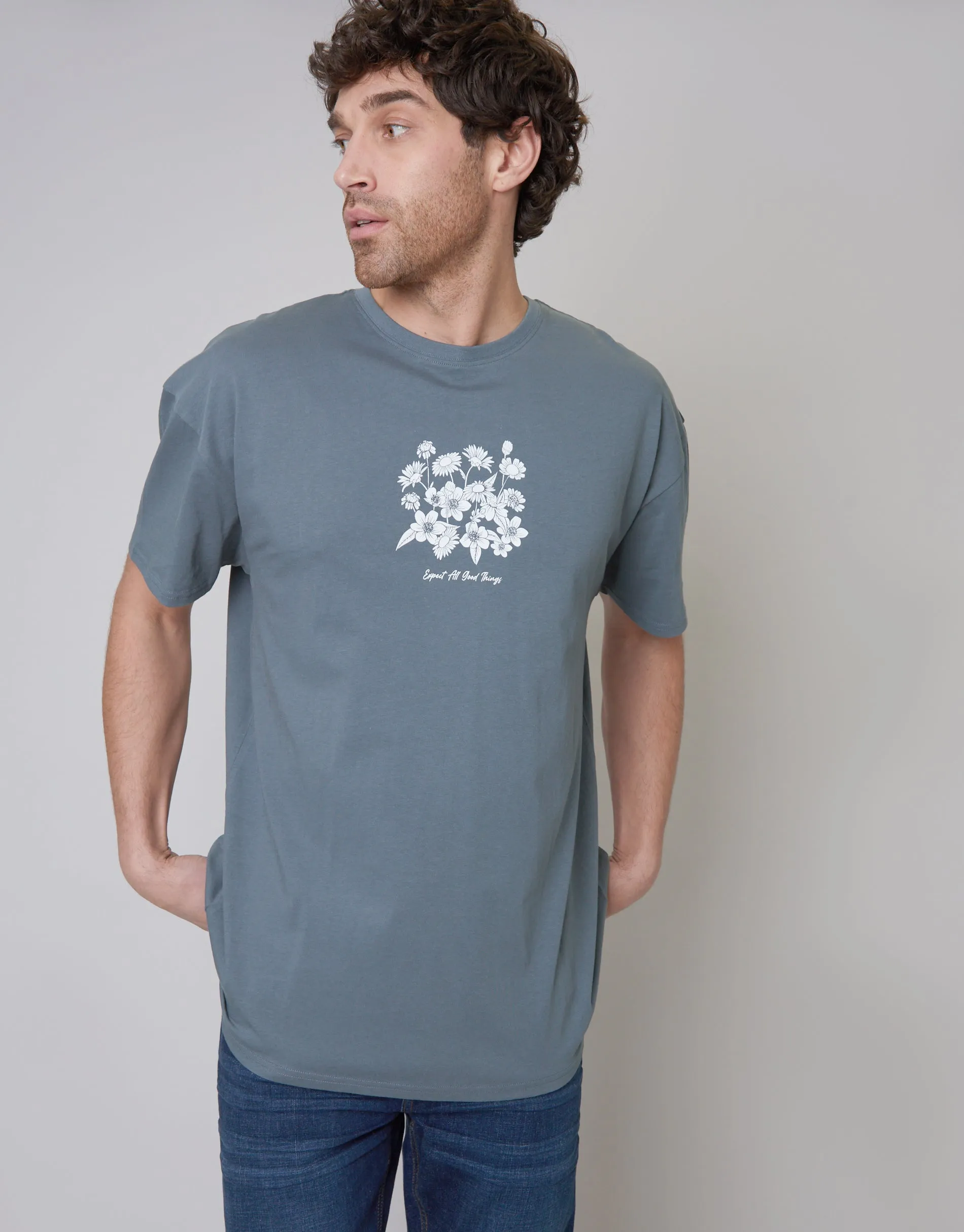 Blue Grey Floral Graphic Print Oversized T-Shirt sold by Threadbare product image thumbnail 2