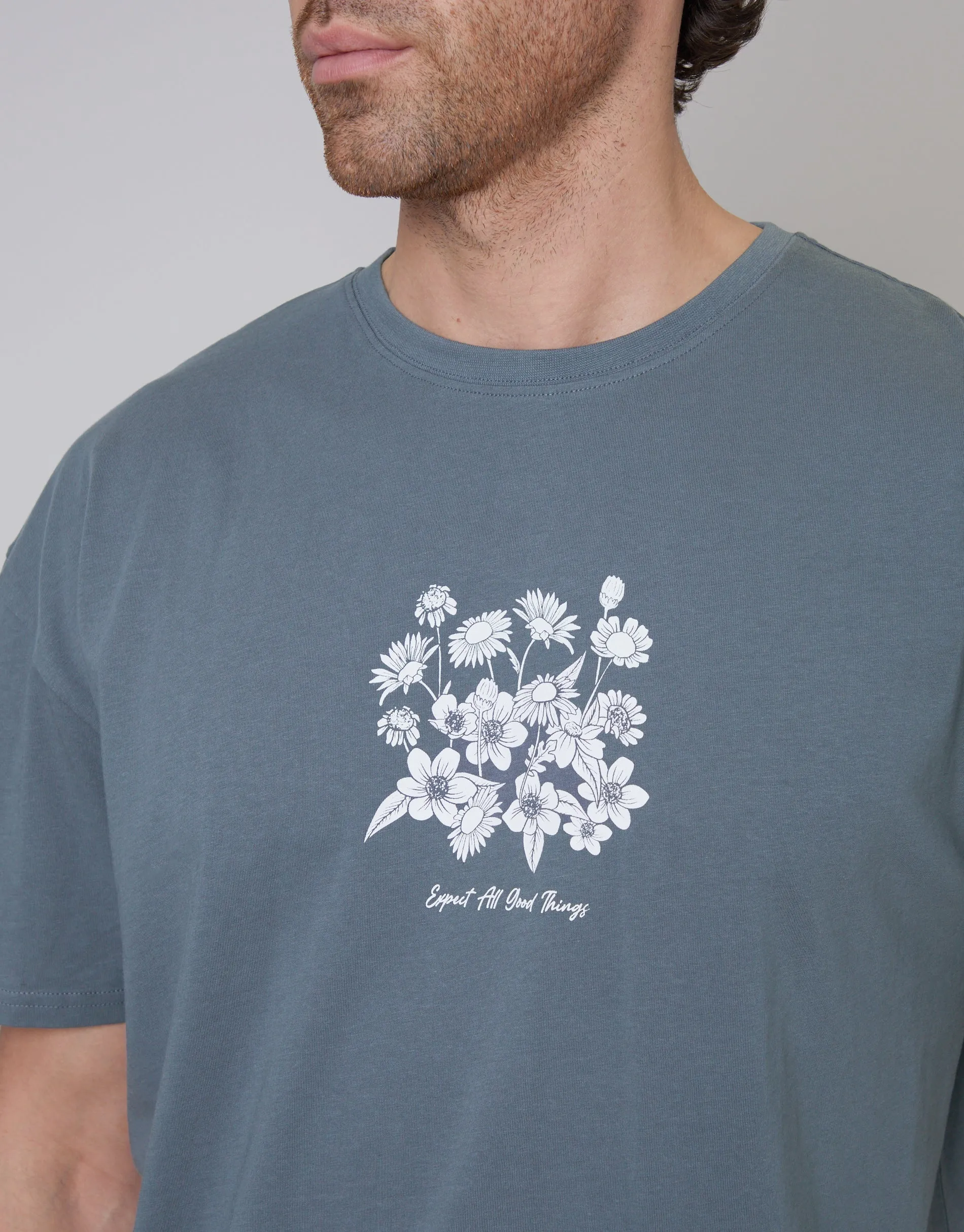 Blue Grey Floral Graphic Print Oversized T-Shirt sold by Threadbare product image thumbnail 4