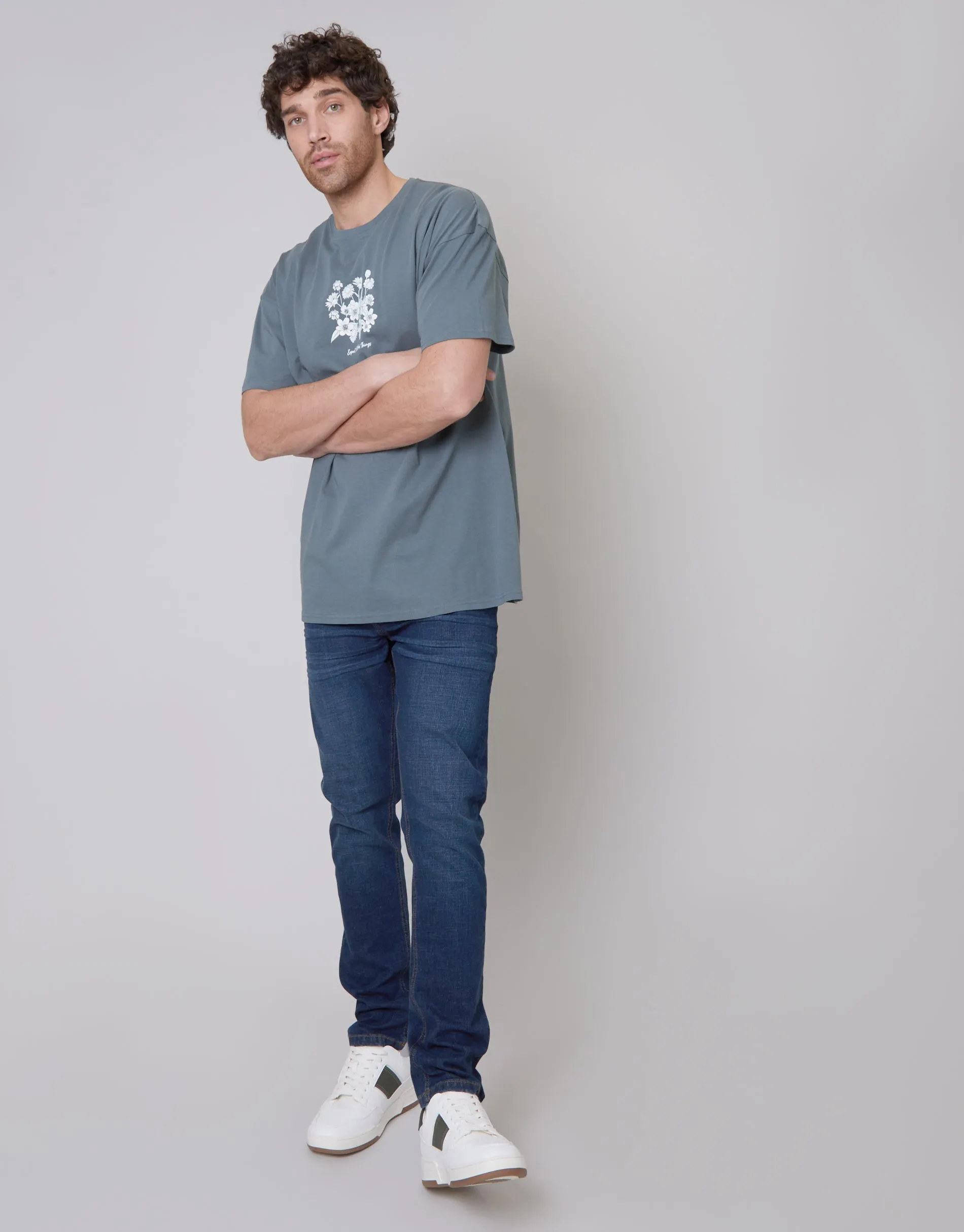 Blue Grey Floral Graphic Print Oversized T-Shirt sold by Threadbare product image thumbnail 3
