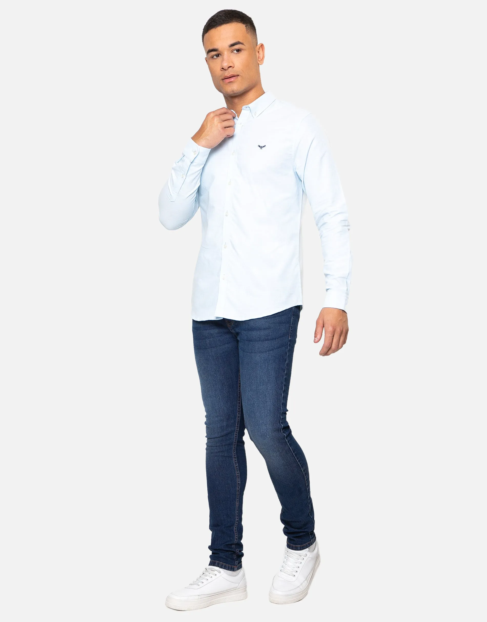 Men's Sky Blue Cotton Long Sleeve Slim Fit Shirt sold by Threadbare product image thumbnail 3