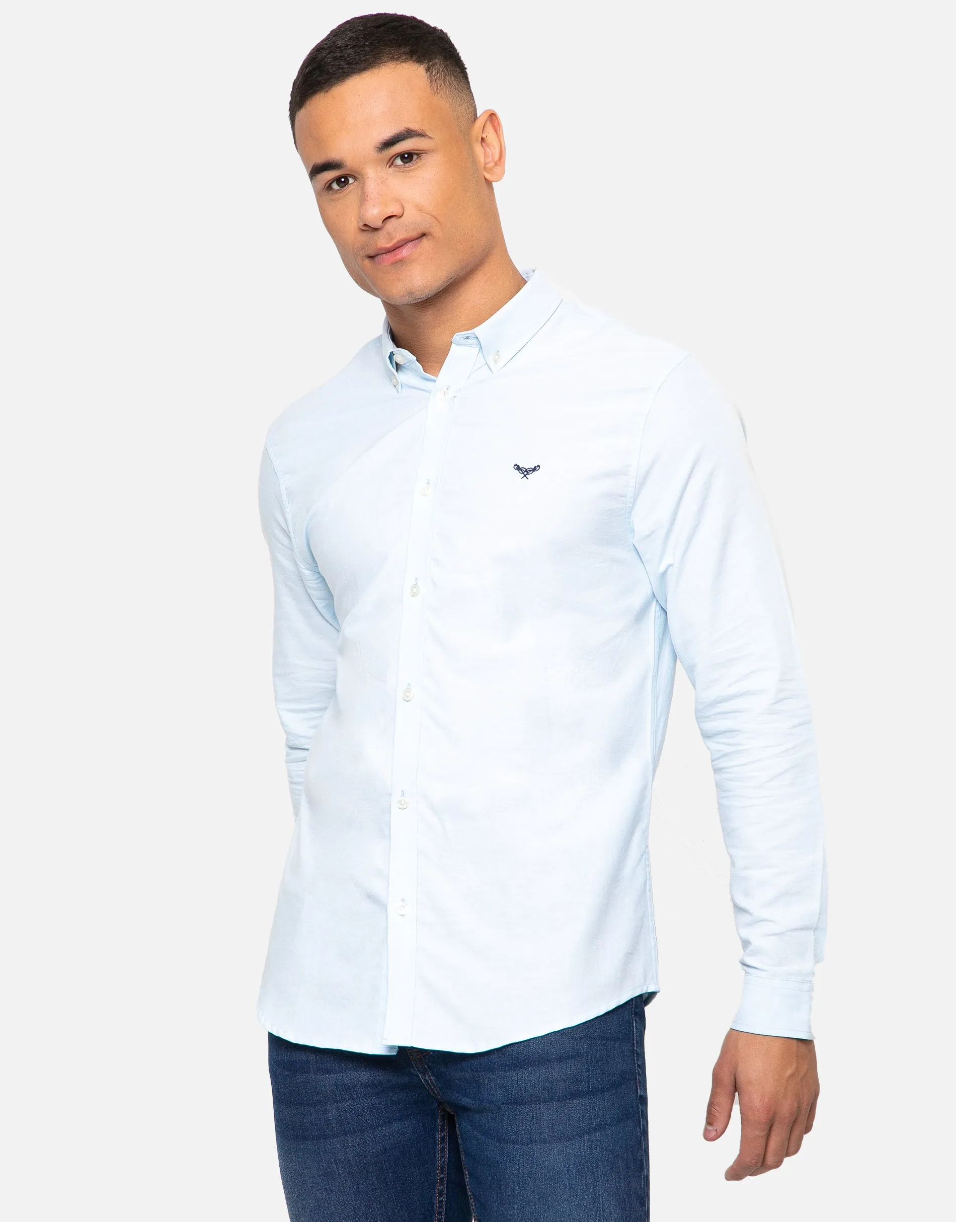 Men's Sky Blue Cotton Long Sleeve Slim Fit Shirt sold by Threadbare
