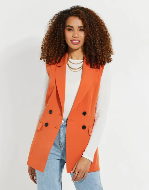Women's Orange Longline Sleeveless Blazer sold by Threadbare