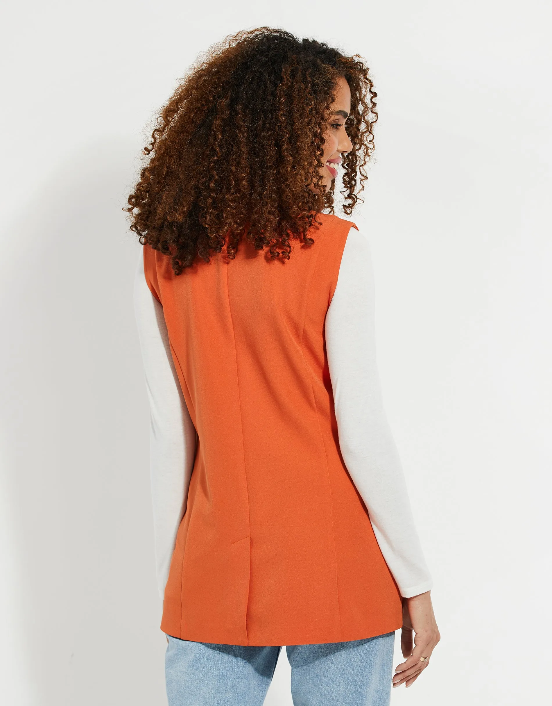 Women's Orange Longline Sleeveless Blazer sold by Threadbare product image thumbnail 2