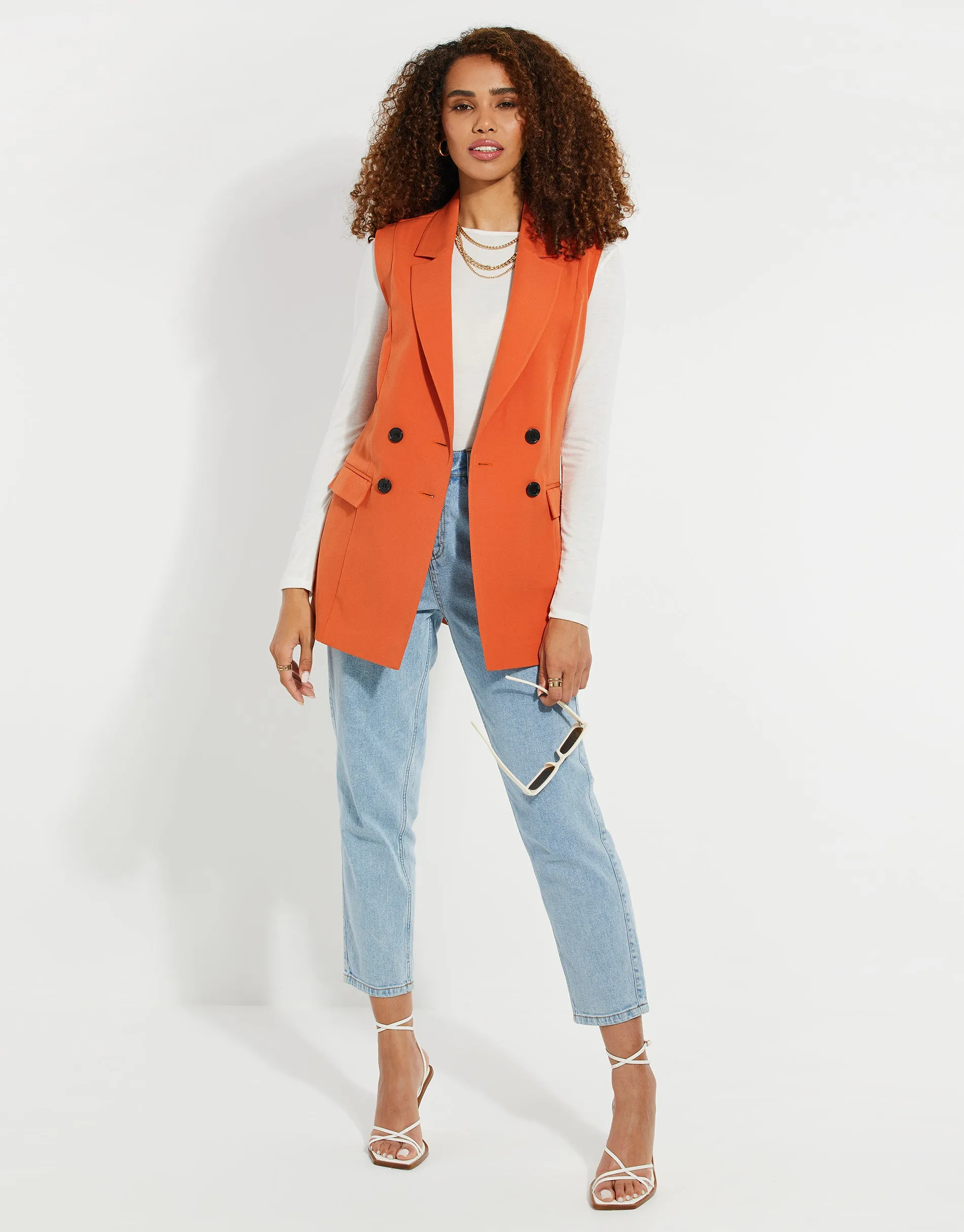 Women's Orange Longline Sleeveless Blazer sold by Threadbare product image thumbnail 3
