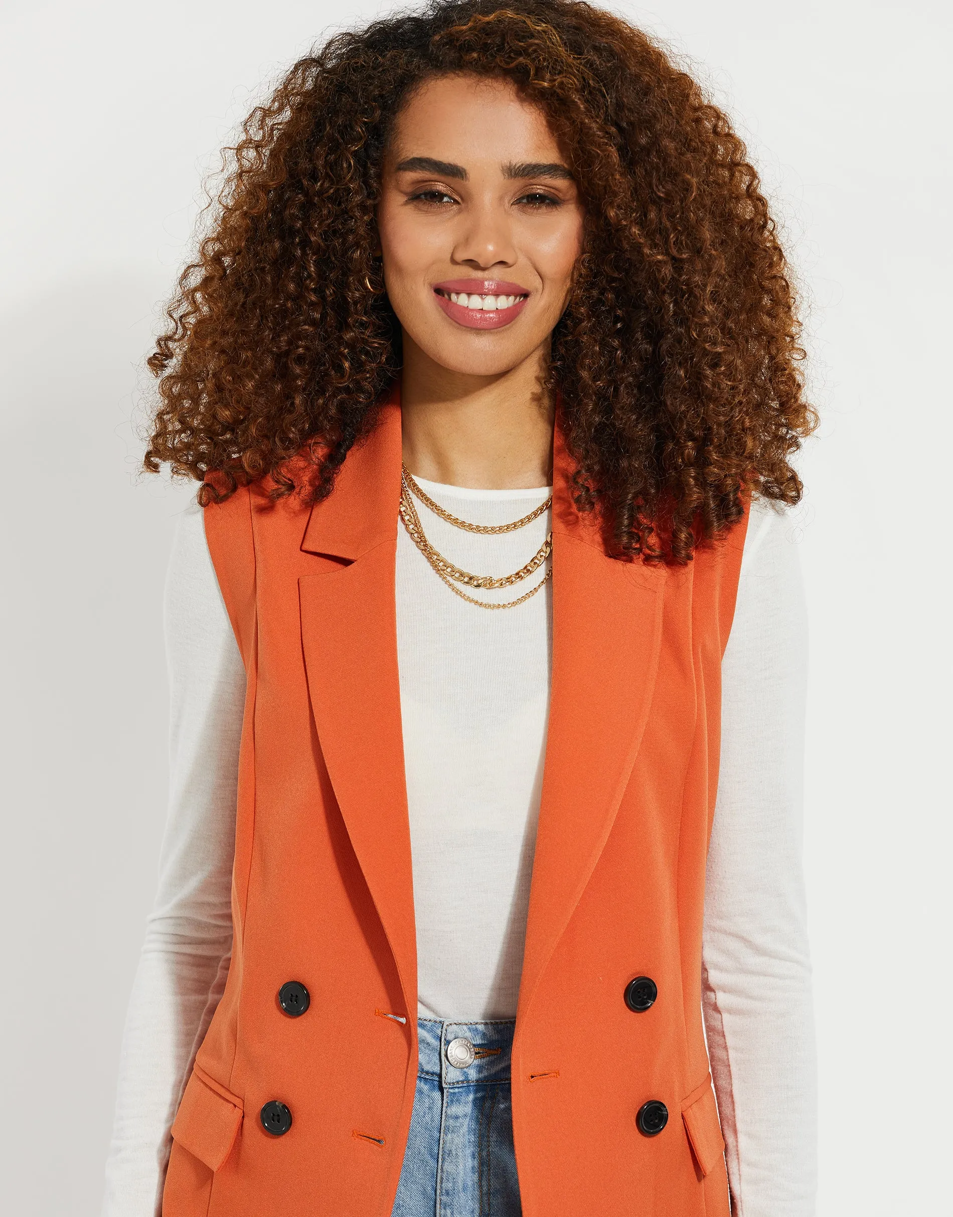 Women's Orange Longline Sleeveless Blazer sold by Threadbare product image thumbnail 4