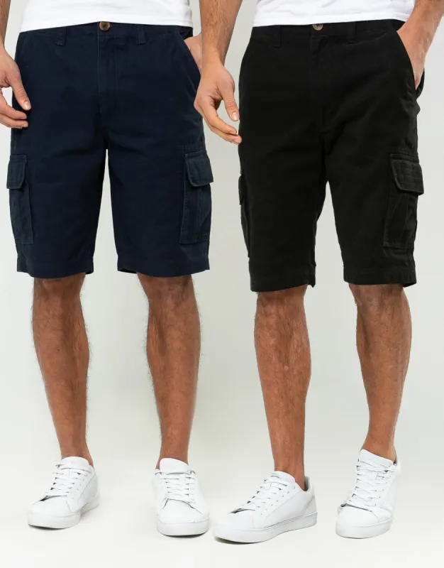 Men's Navy & Black Cargo Shorts (2 Pack) sold by Threadbare