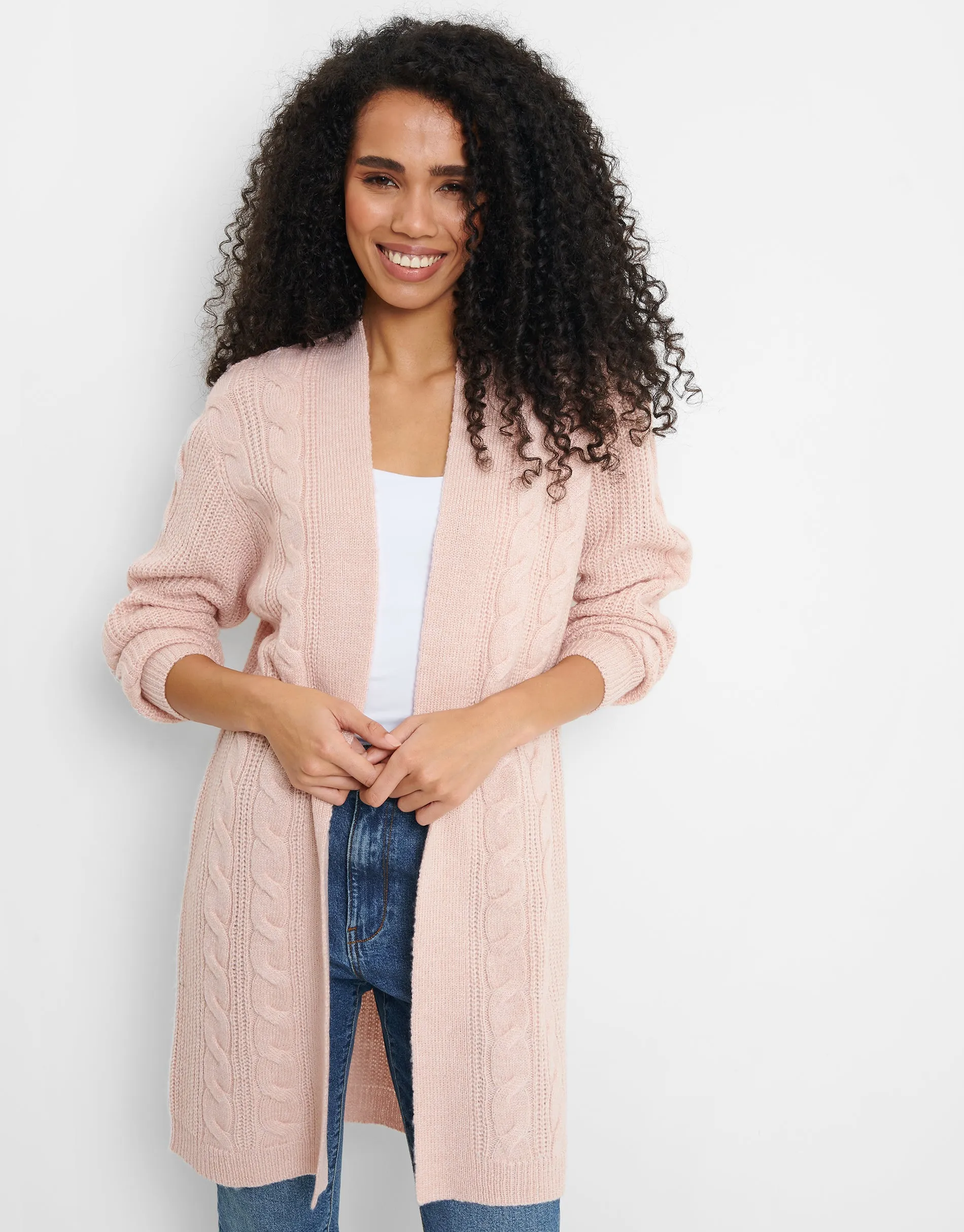 Women's Pink Cable Knit Cardigan sold by Threadbare