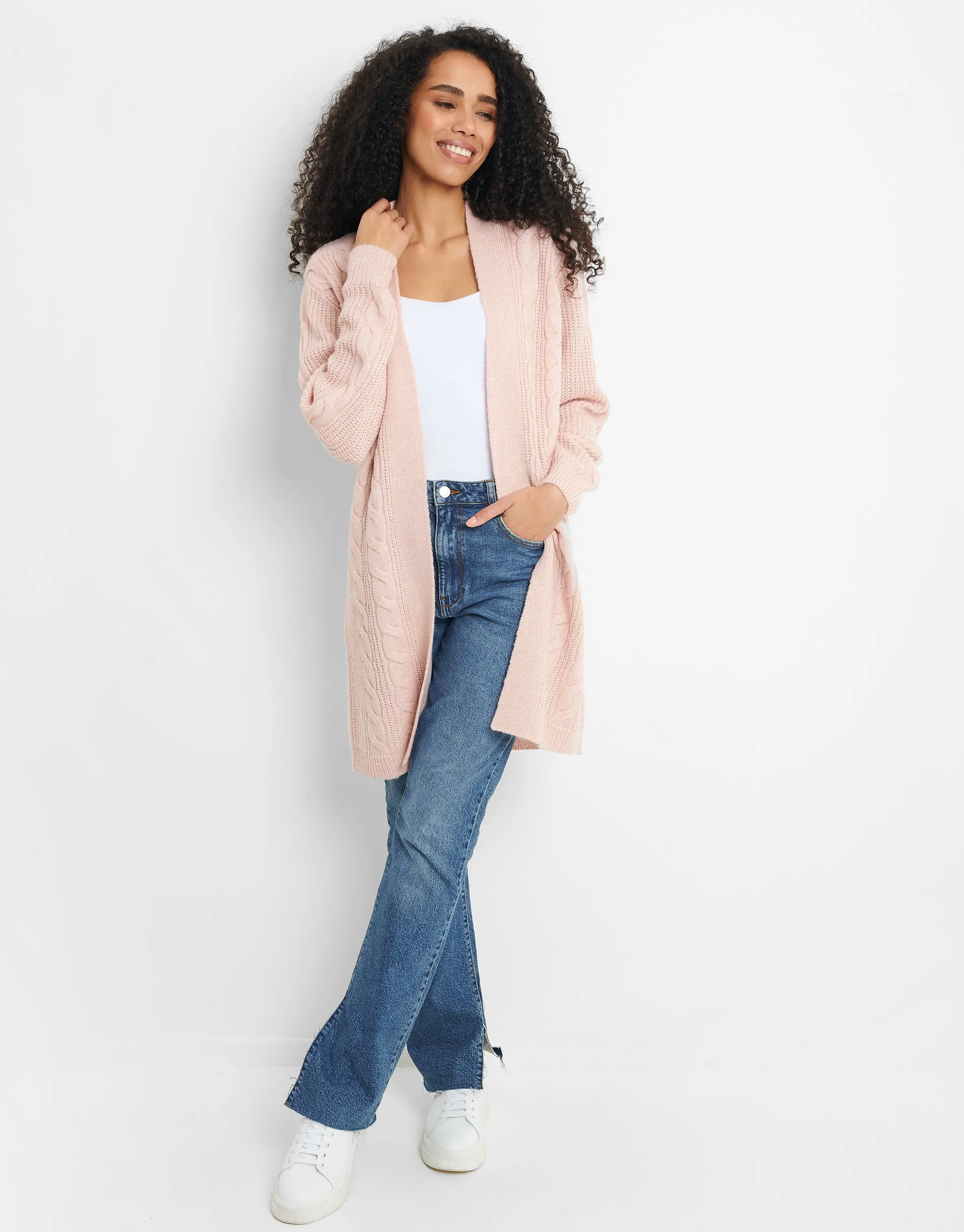 Women's Pink Cable Knit Cardigan sold by Threadbare product image thumbnail 3