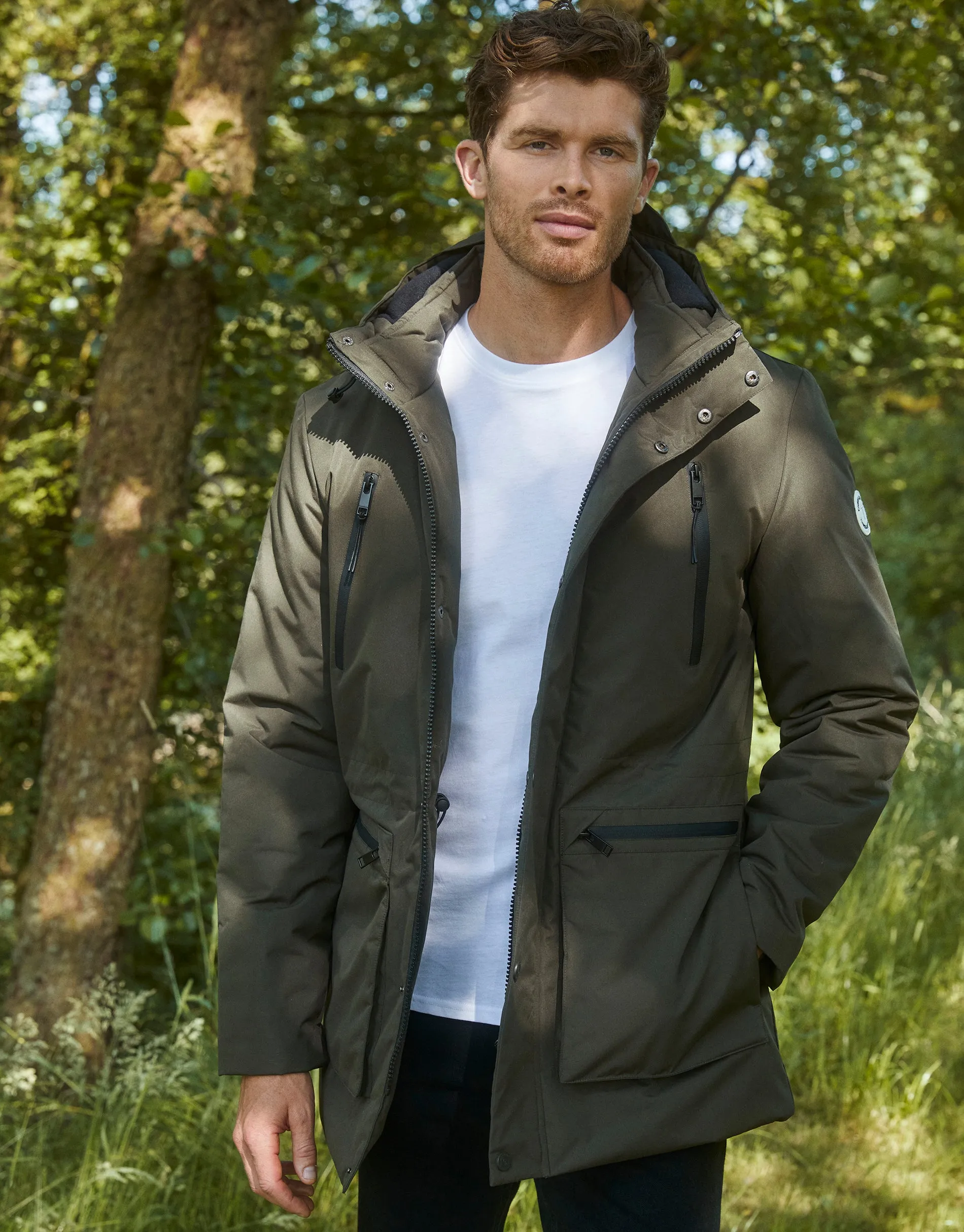 Men's Khaki Utility Hooded Jacket sold by Threadbare