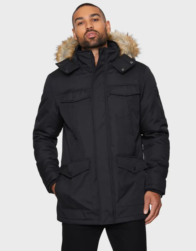 Men's Black Parka Jacket sold by Threadbare
