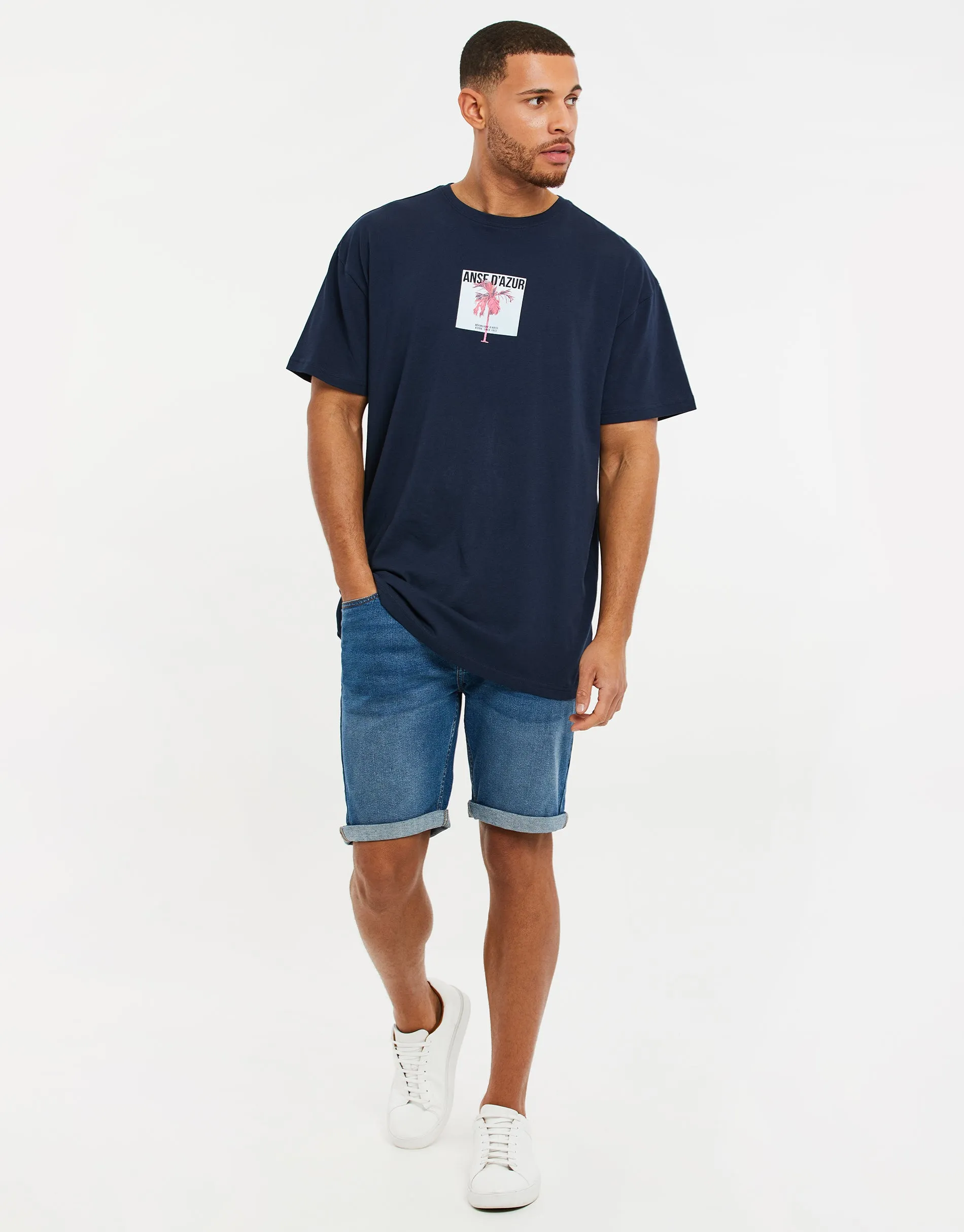 Men's Navy Graphic Print Oversized T-Shirt sold by Threadbare product image thumbnail 3