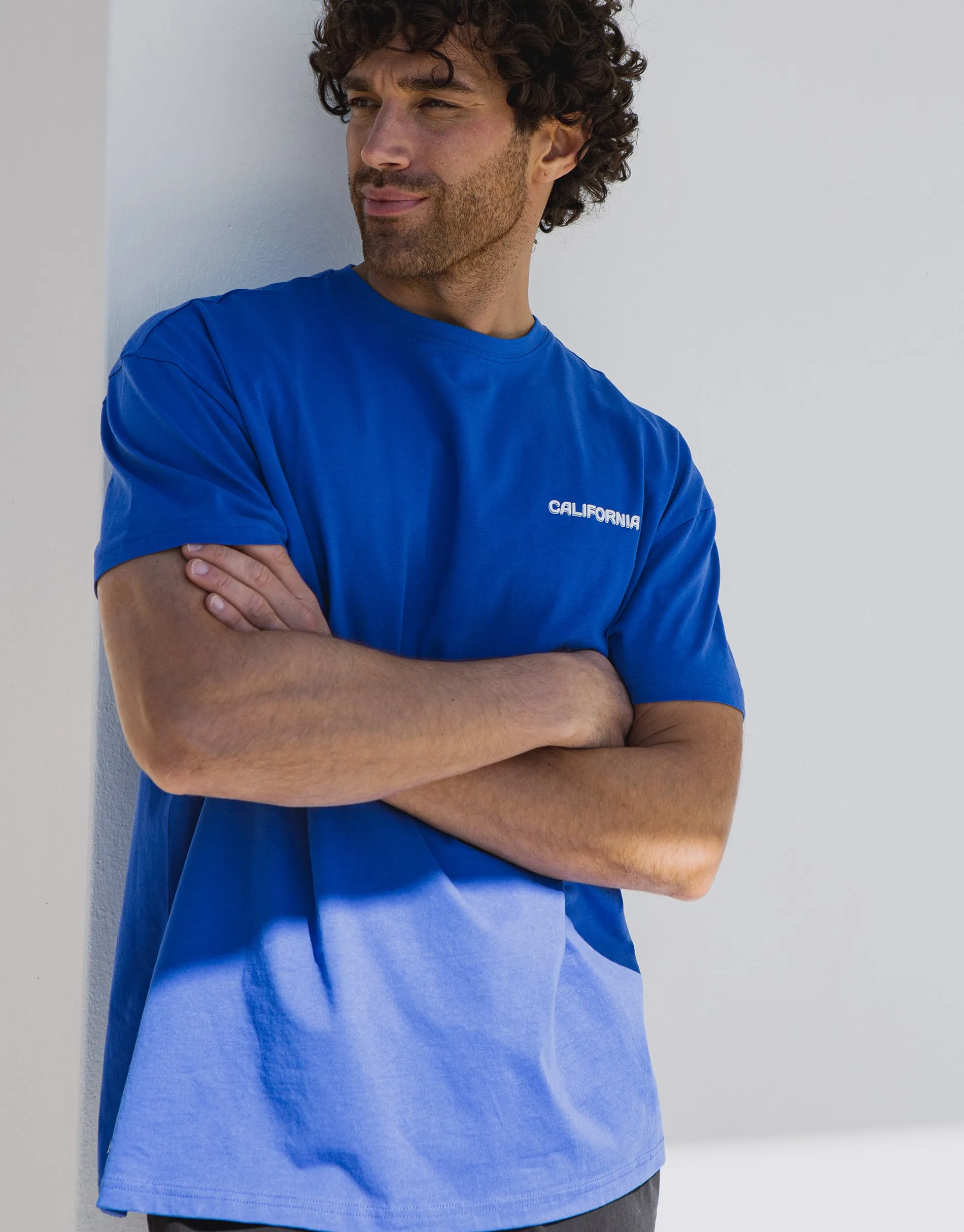 Men's Electric Blue California Graphic Oversized T-Shirt sold by Threadbare