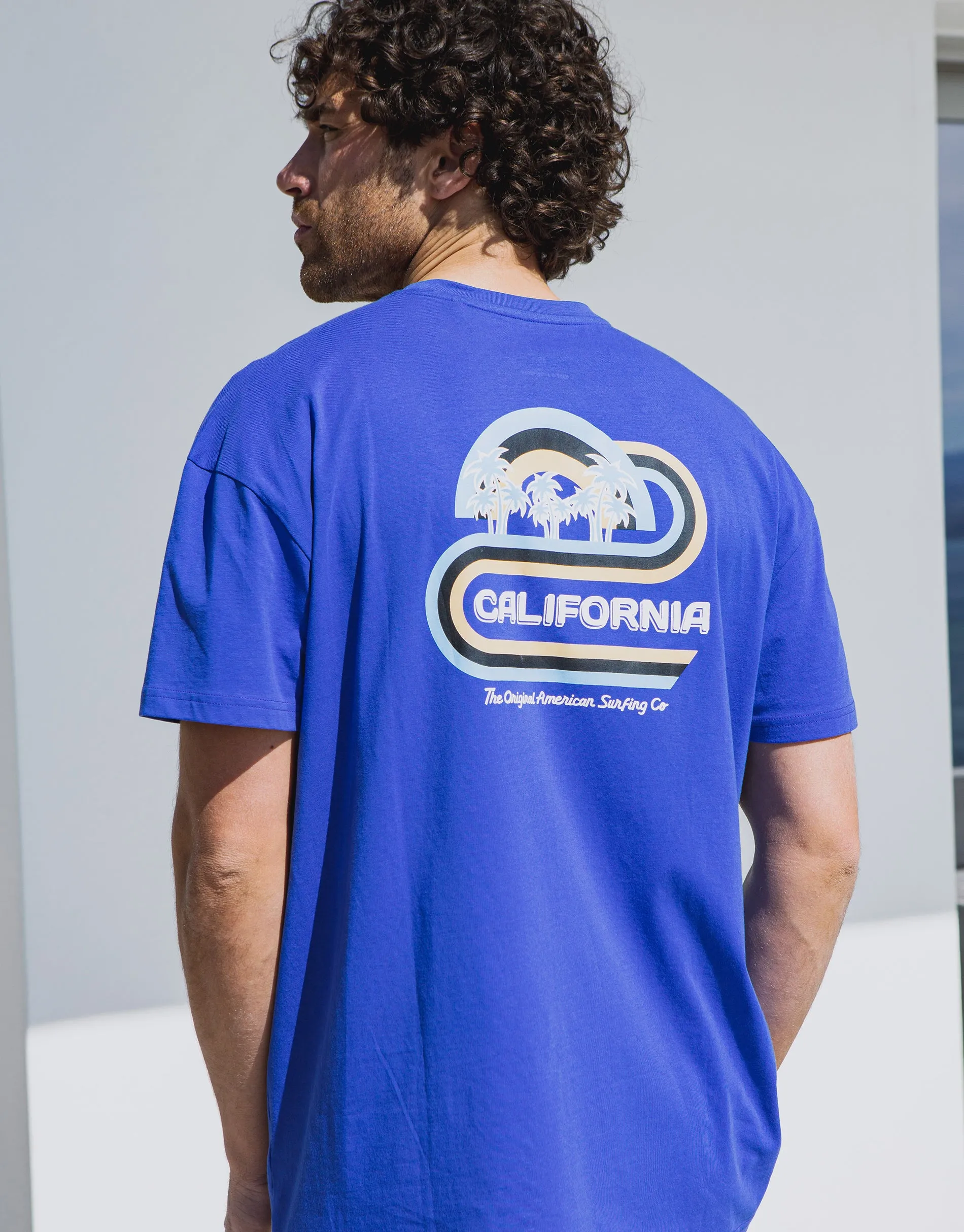 Men's Electric Blue California Graphic Oversized T-Shirt sold by Threadbare product image thumbnail 2