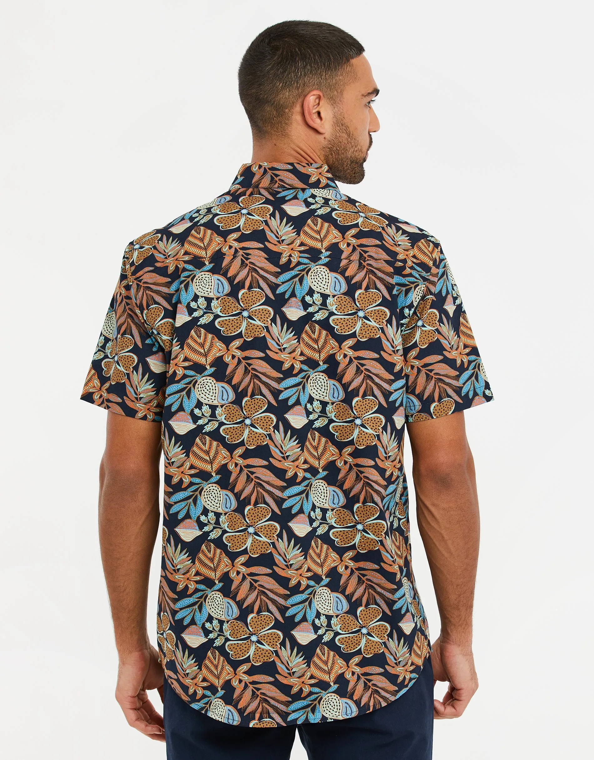 Men's Navy Floral Print Short Sleeve Shirt sold by Threadbare product image thumbnail 2