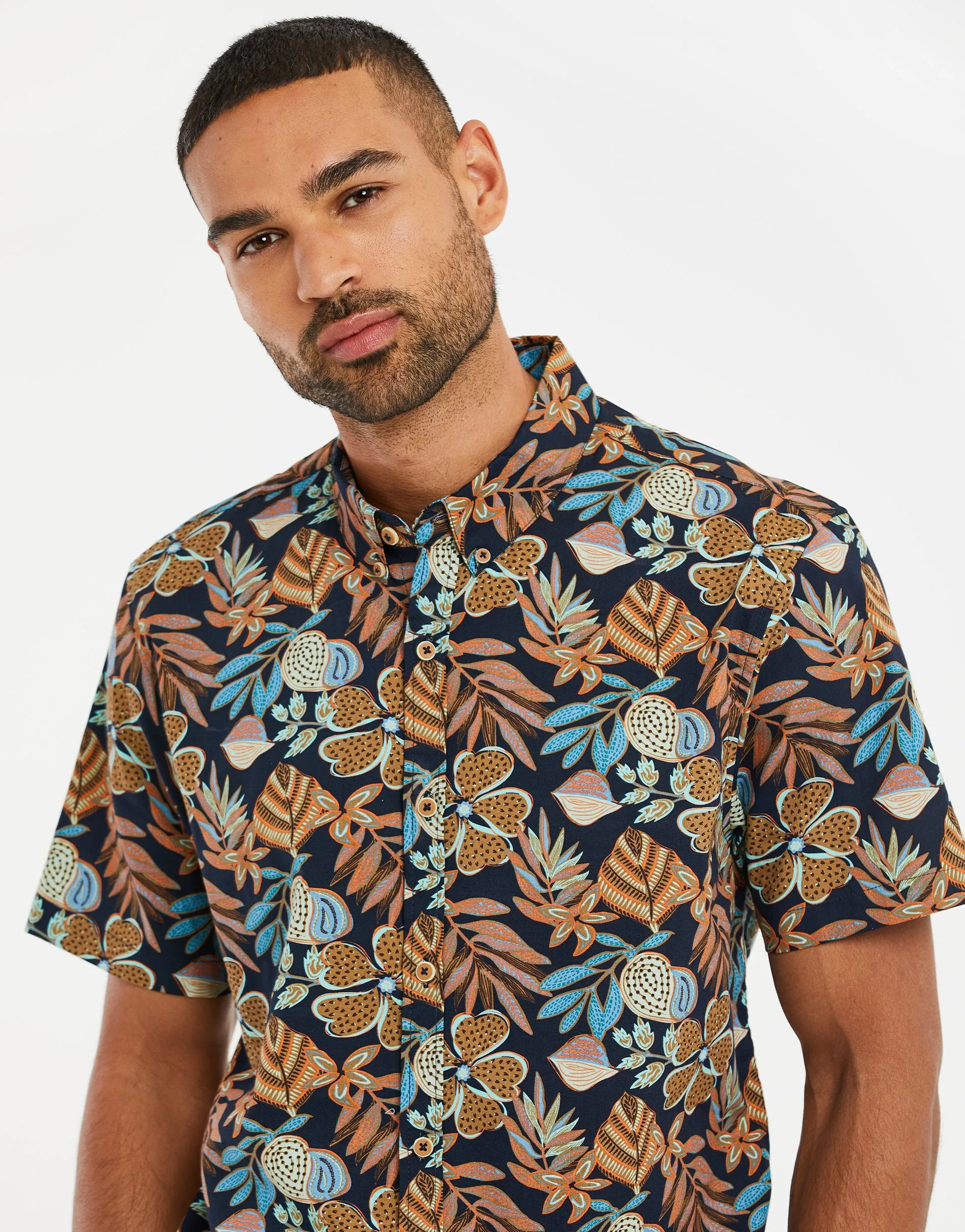 Men's Navy Floral Print Short Sleeve Shirt sold by Threadbare product image thumbnail 4