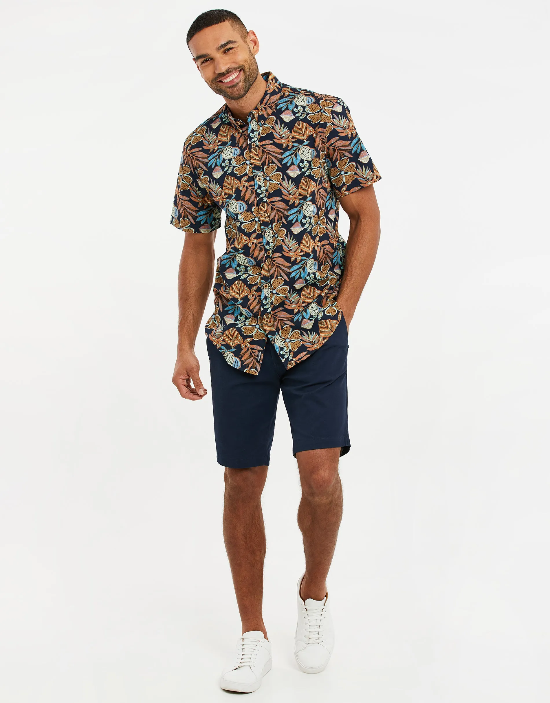 Men's Navy Floral Print Short Sleeve Shirt sold by Threadbare product image thumbnail 3