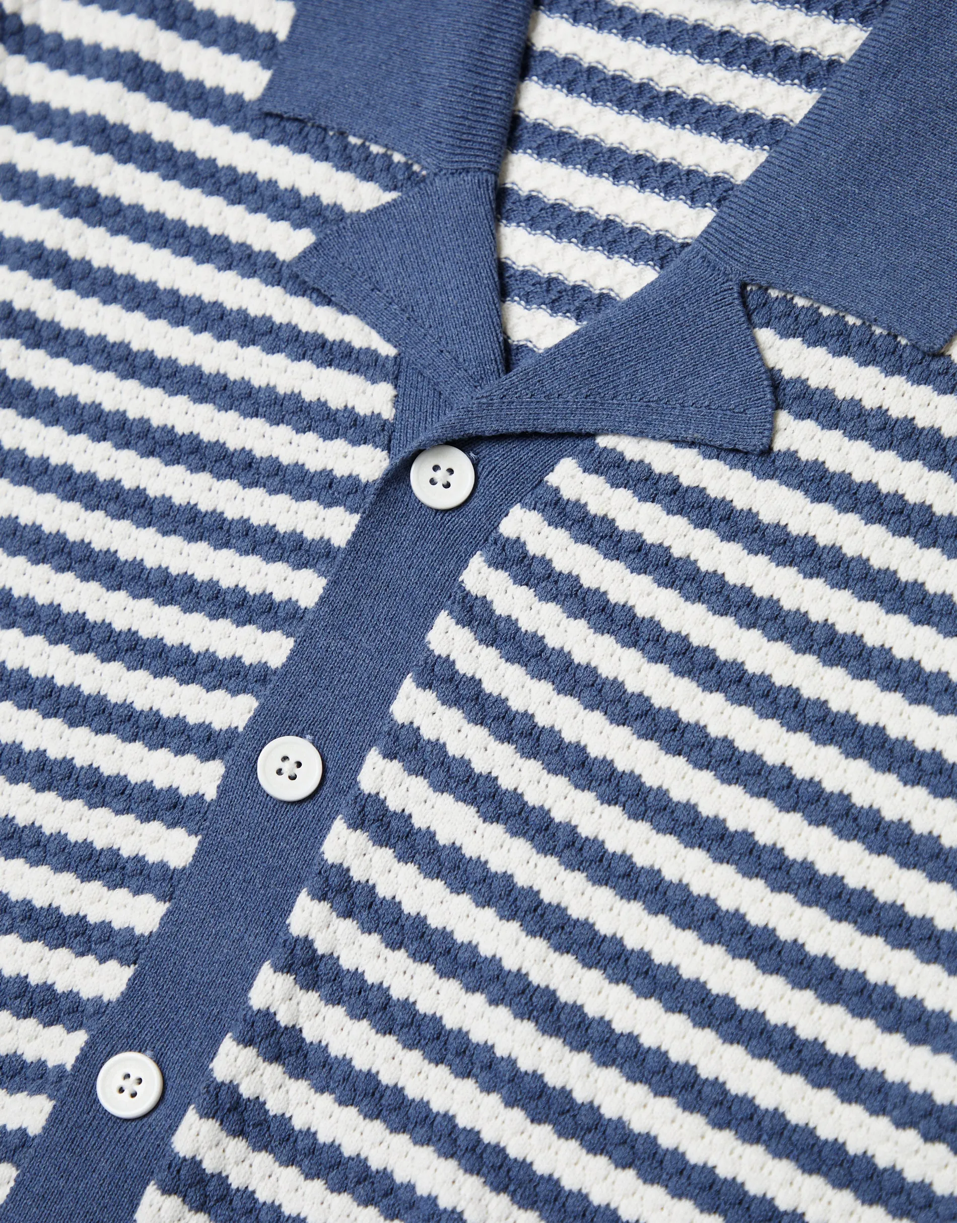 Threadbare Men's Blue & Ecru Revere Collar Striped Knitted Shirt sold by Threadbare product image thumbnail 5