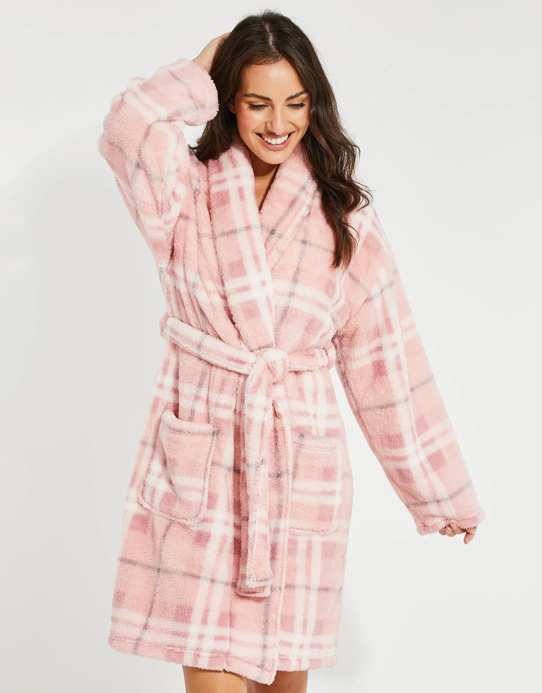 Women's Pink Check Dressing Gown sold by Threadbare product image thumbnail 3