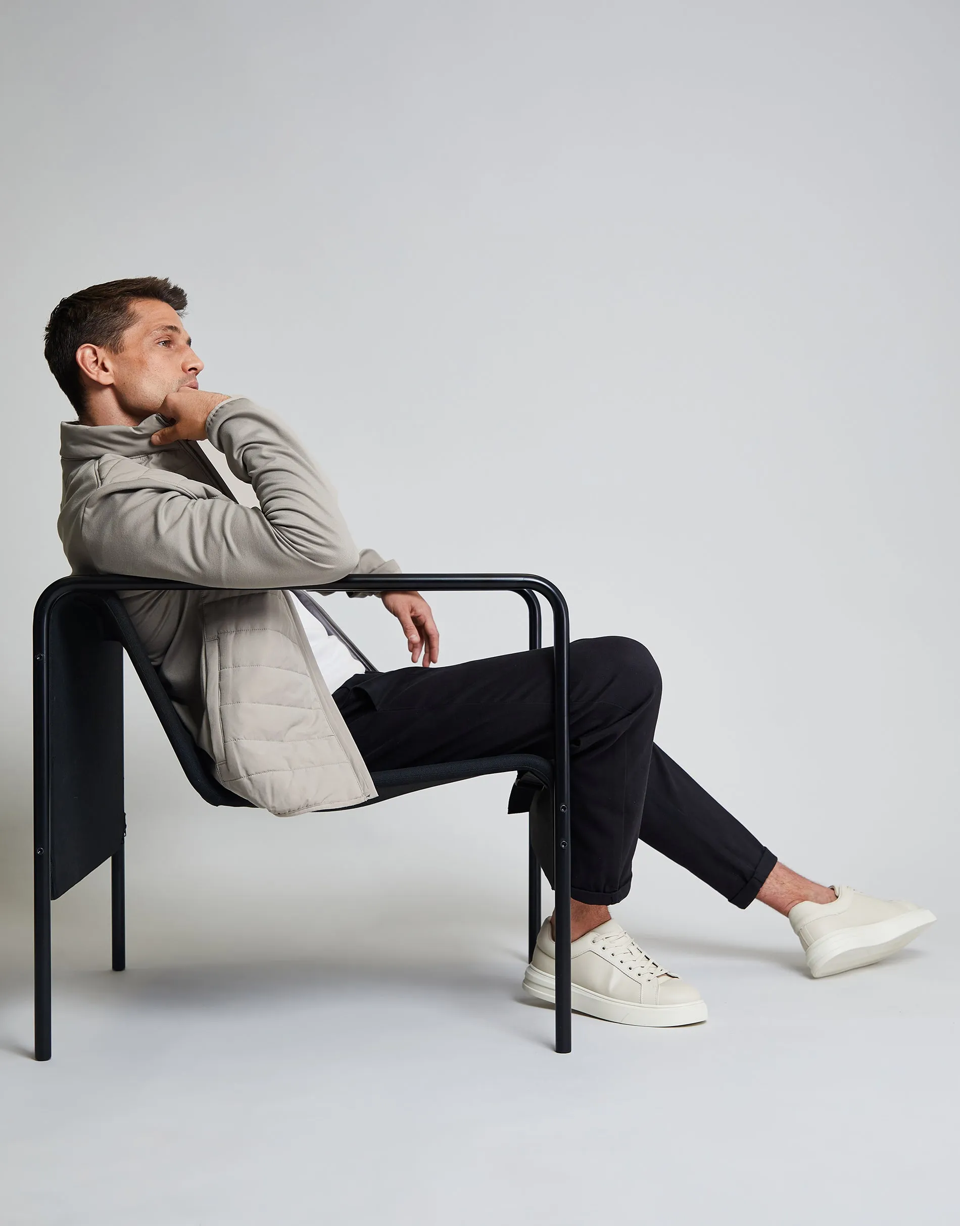 Threadbare Luxe Men's Stone Quilted Hybrid Funnel Neck Jacket sold by Threadbare product image thumbnail 3