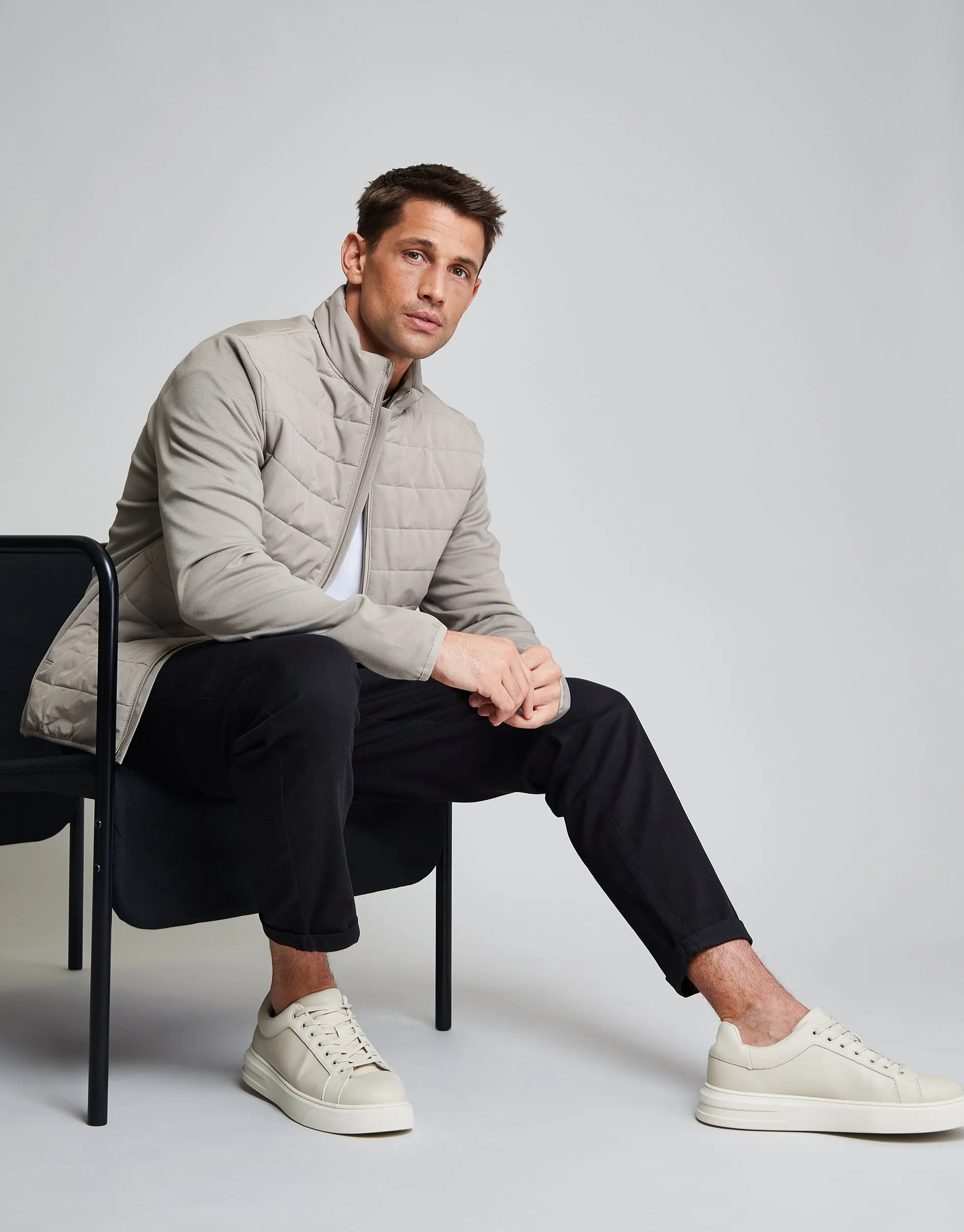 Threadbare Luxe Men's Stone Quilted Hybrid Funnel Neck Jacket sold by Threadbare