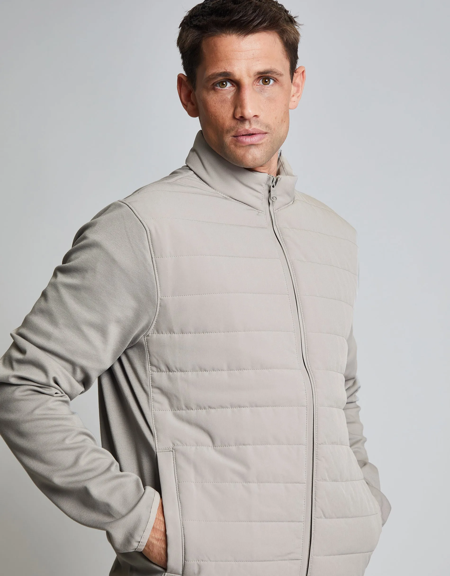 Threadbare Luxe Men's Stone Quilted Hybrid Funnel Neck Jacket sold by Threadbare product image thumbnail 4