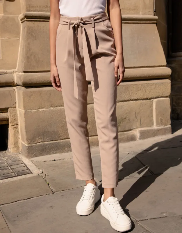 Women's Taupe Paperbag Waist Trousers sold by Threadbare