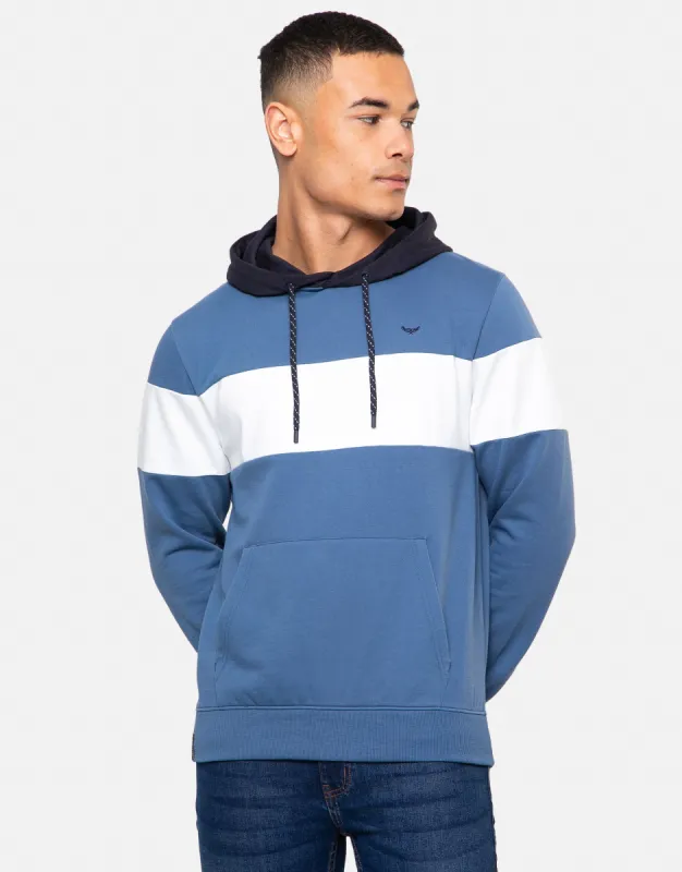 Men's Denim Blue Colourblock Overhead Hoodie sold by Threadbare