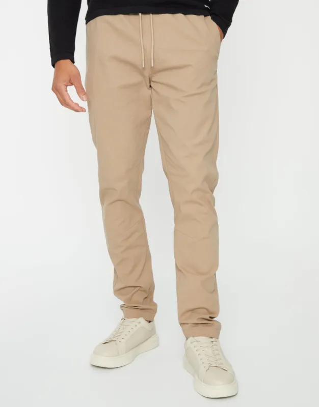 Men's Stone Slim Fit Pull-On Chino Trousers sold by Threadbare