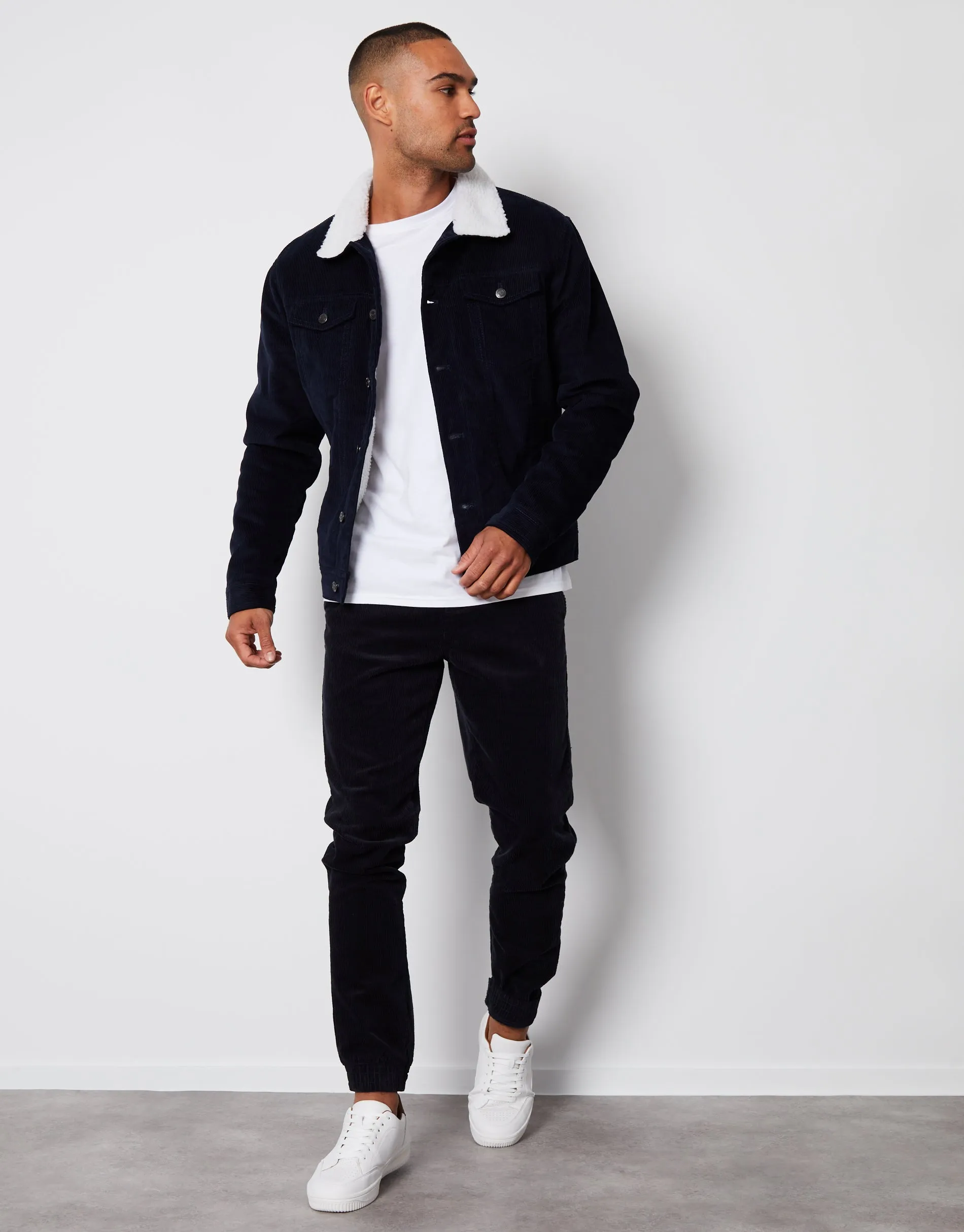 Navy Borg Lined Corduroy Jacket sold by Threadbare product image thumbnail 3