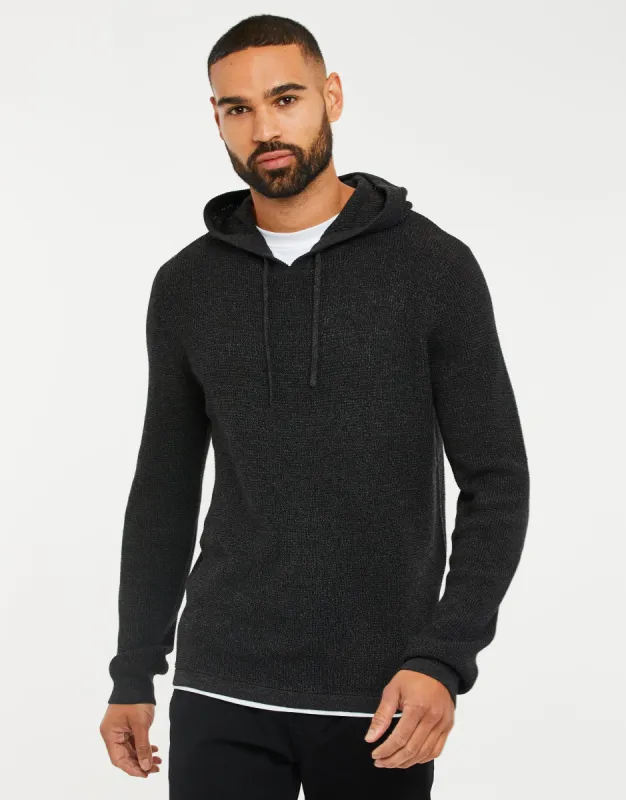 Men's Charcoal Marl Twist Mock T-Shirt Knitted Hoodie sold by Threadbare