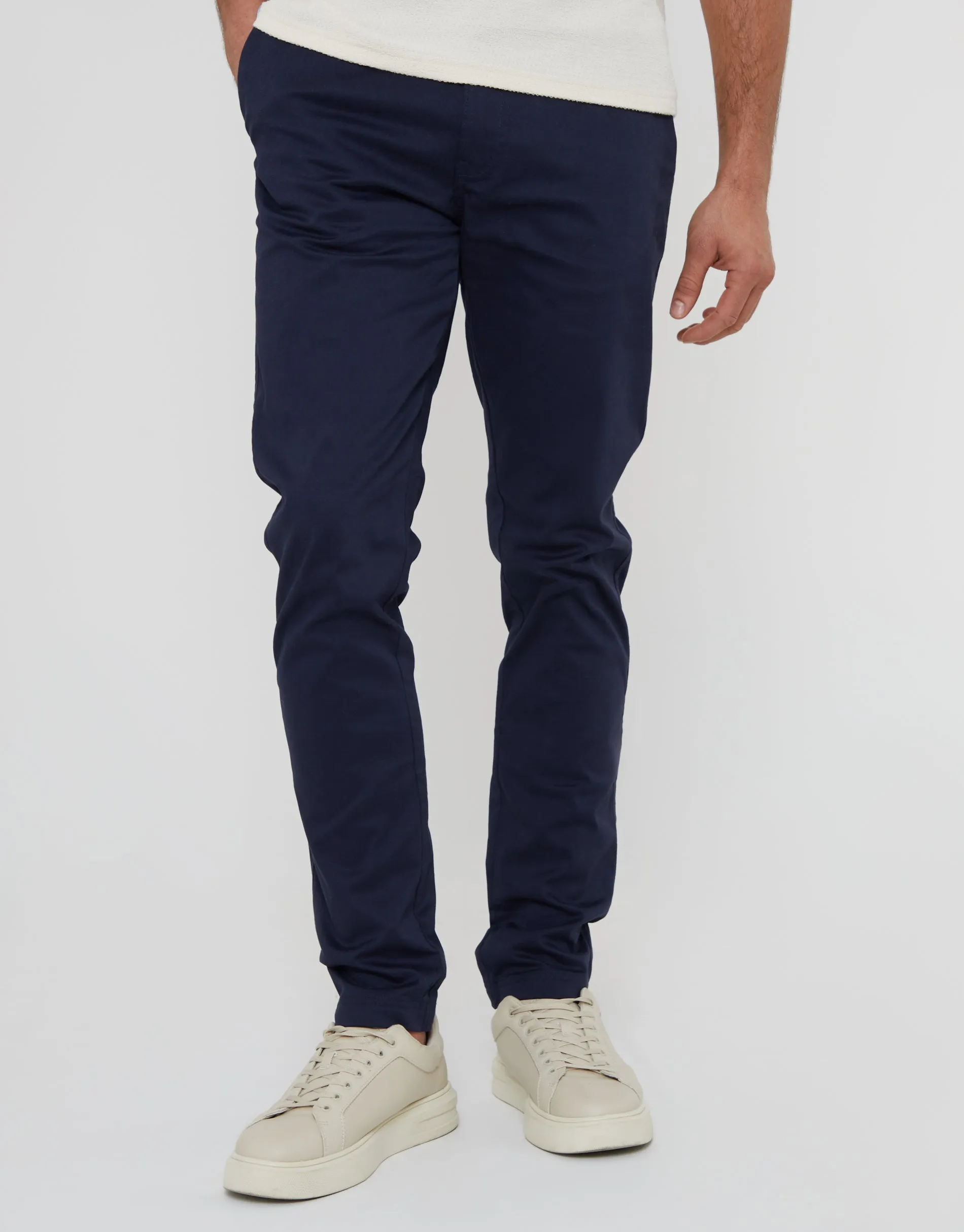 Navy Slim Fit Chino Trousers sold by Threadbare