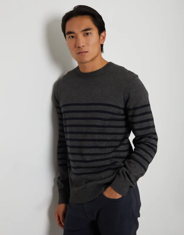 Men's Charcoal Marl Striped Knitted Crew Neck Jumper sold by Threadbare