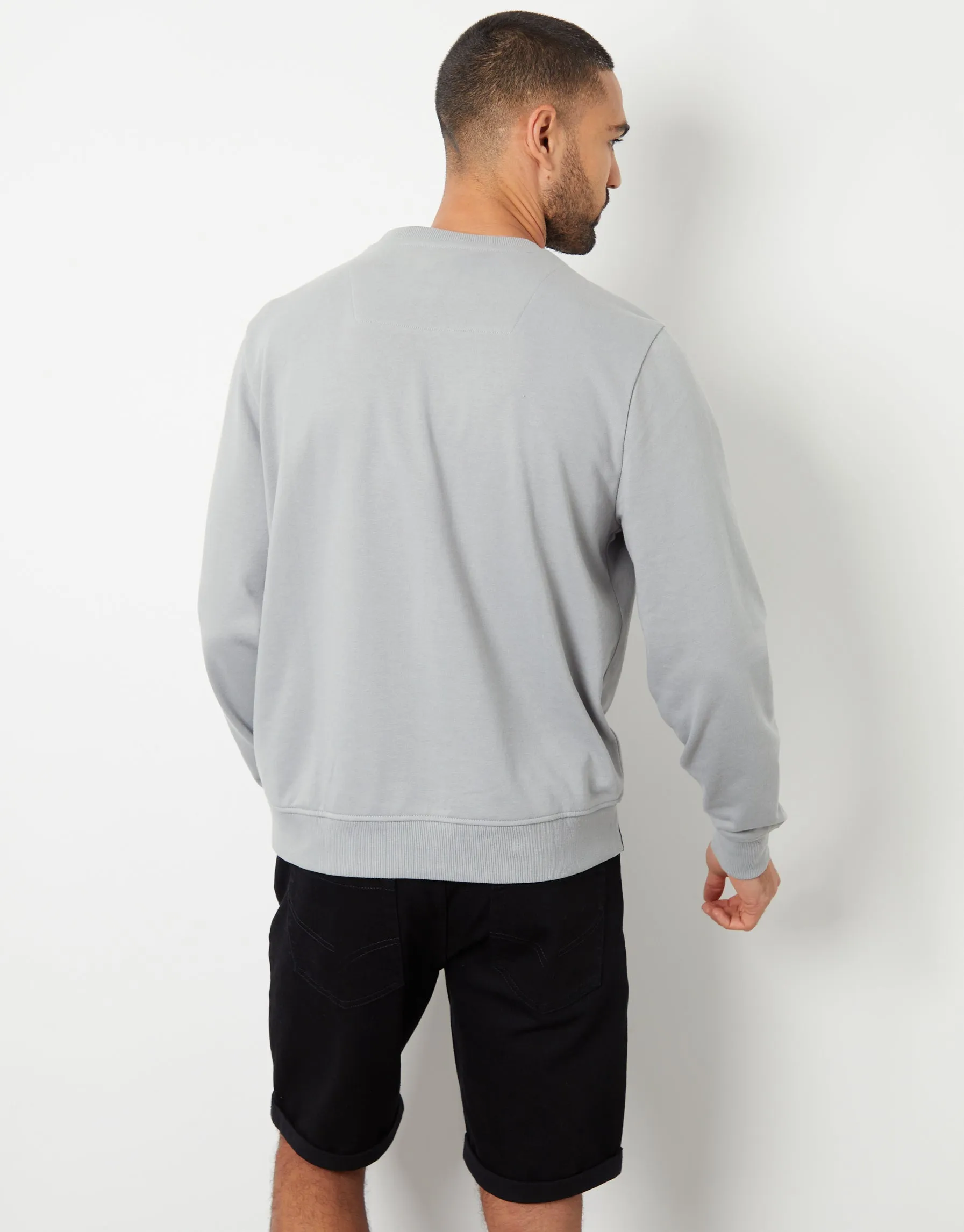 Men's Grey Loopback Crew Neck Sweatshirt with Pocket sold by Threadbare product image thumbnail 2