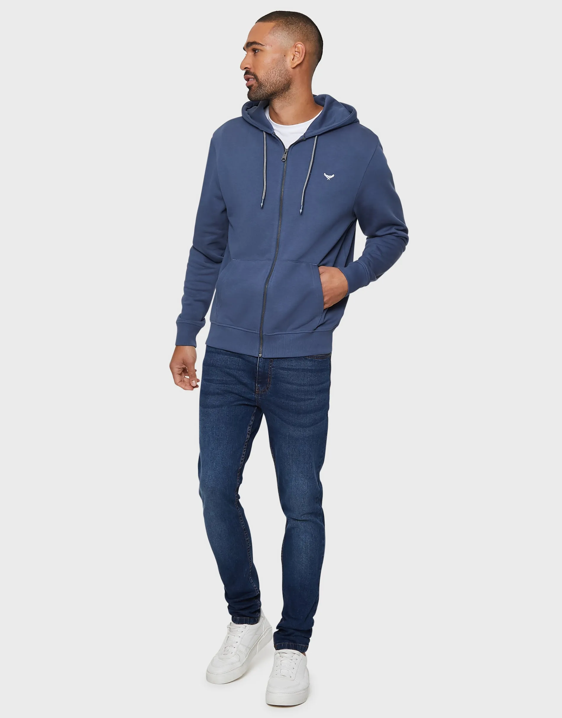 Men's Denim Blue Zip-Through Hoodie sold by Threadbare product image thumbnail 3